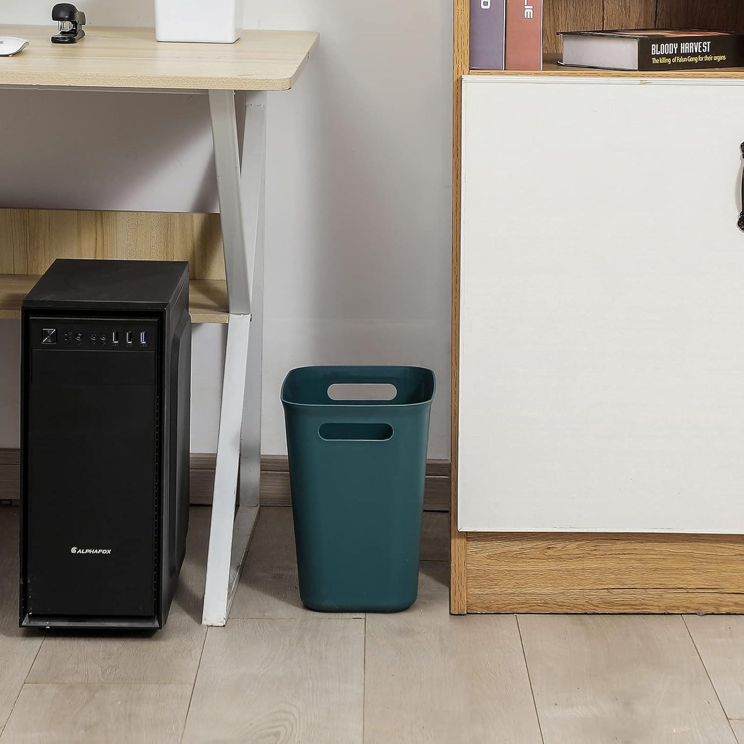 imageUUJOLY Plastic Small Trash Can Wastebasket Garbage Container Basket for Bathrooms Laundry Room Kitchens Offices Kids Rooms Dorms 35 Gallon Dark GreyBluish Green