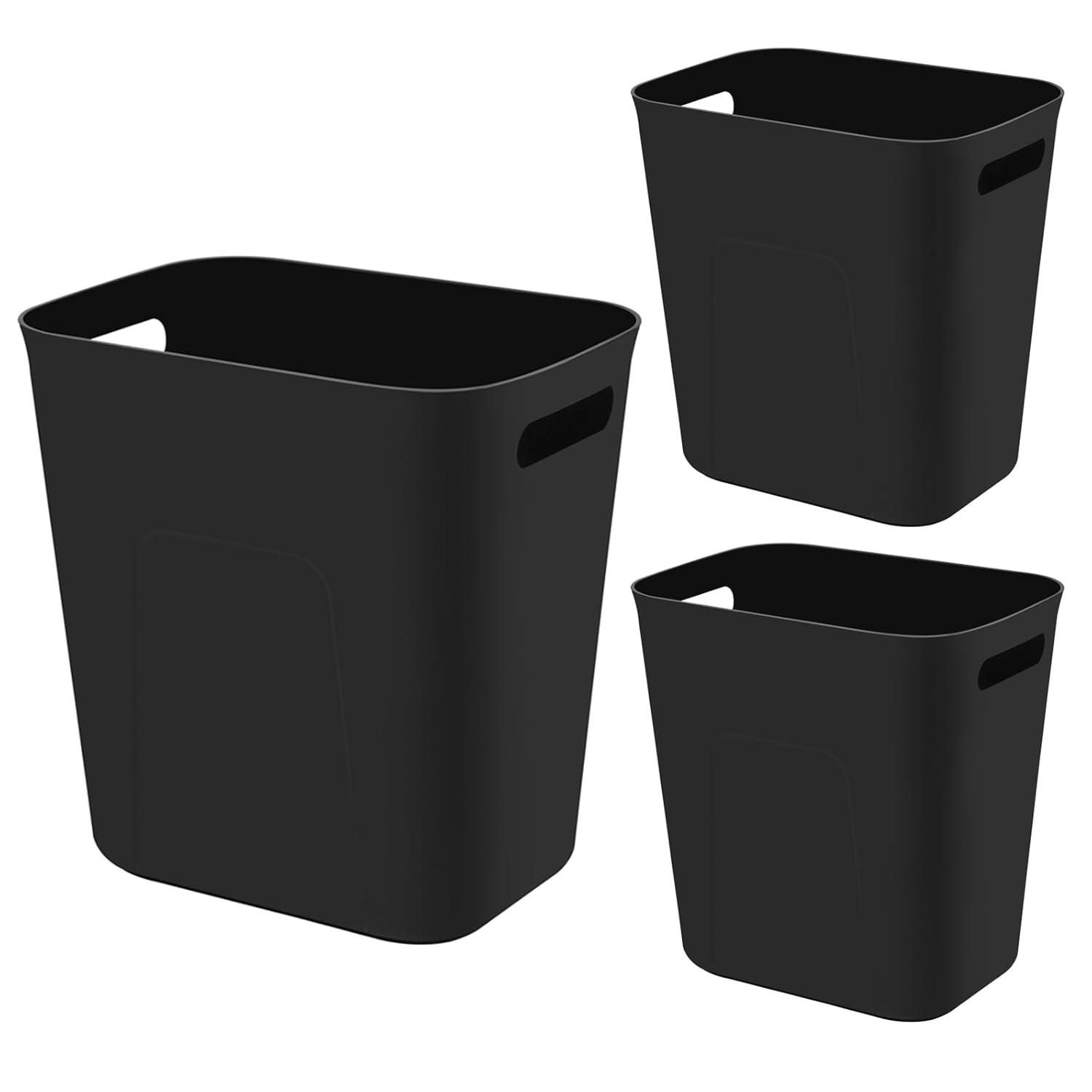 imageUUJOLY Plastic Small Trash Can Wastebasket Garbage Container Basket for Bathrooms Laundry Room Kitchens Offices Kids Rooms Dorms 35 Gallon Dark GreyBlack
