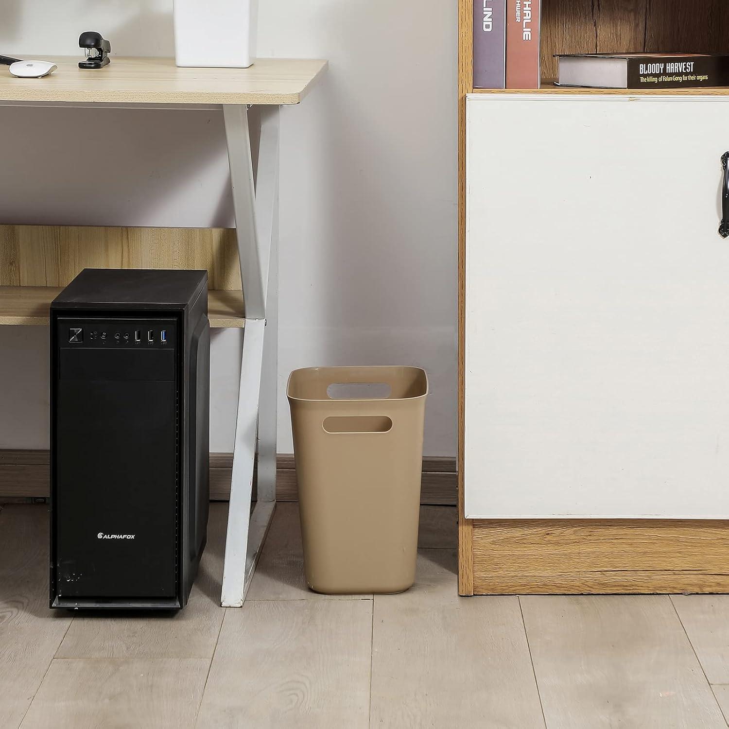 imageUUJOLY Plastic Small Trash Can Wastebasket Garbage Container Basket for Bathrooms Laundry Room Kitchens Offices Kids Rooms Dorms 35 Gallon Dark GreyKhaki