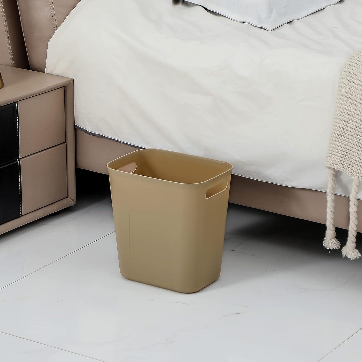 imageUUJOLY Plastic Small Trash Can Wastebasket Garbage Container Basket for Bathrooms Laundry Room Kitchens Offices Kids Rooms Dorms 35 Gallon Dark GreyKhaki