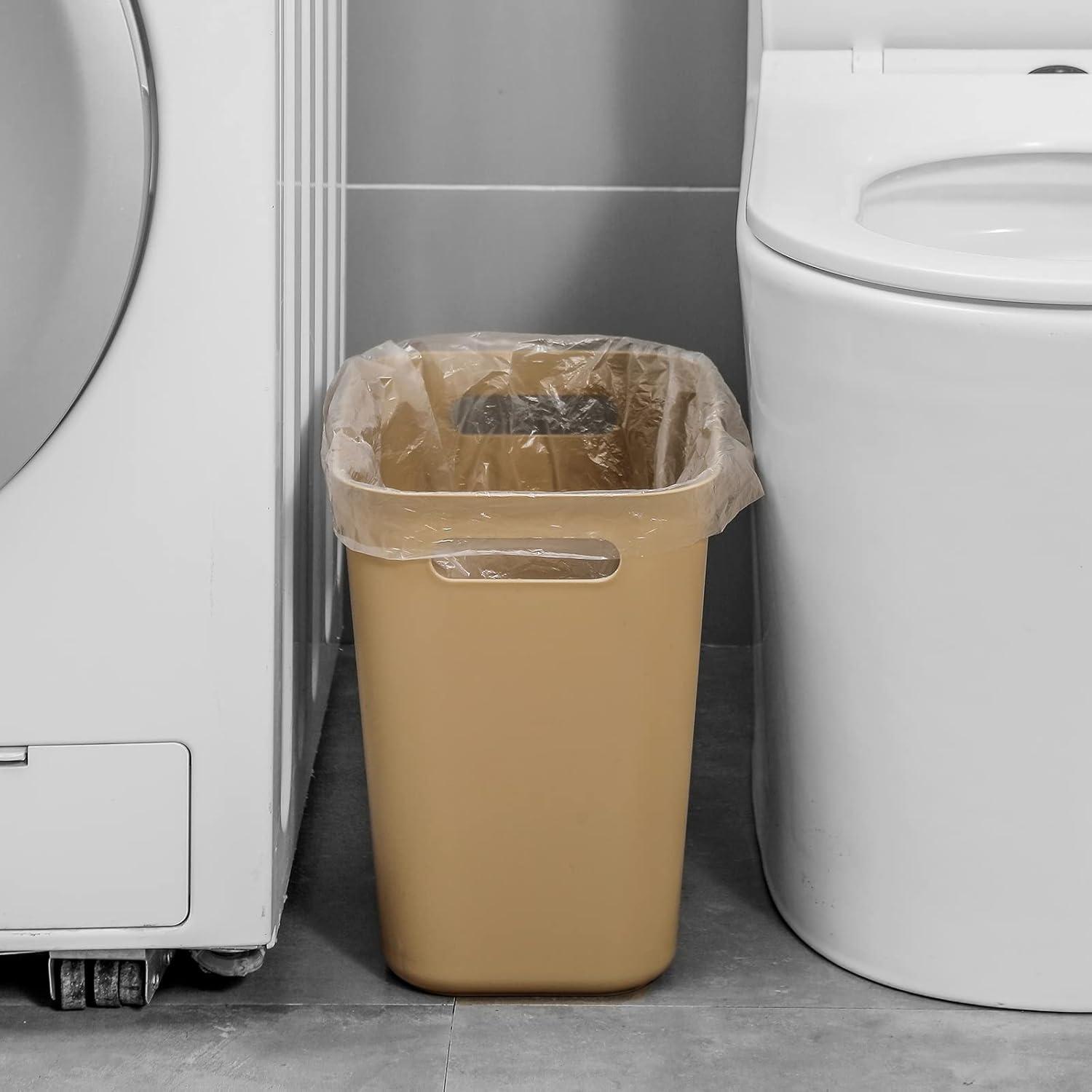 imageUUJOLY Plastic Small Trash Can Wastebasket Garbage Container Basket for Bathrooms Laundry Room Kitchens Offices Kids Rooms Dorms 35 Gallon Dark GreyKhaki