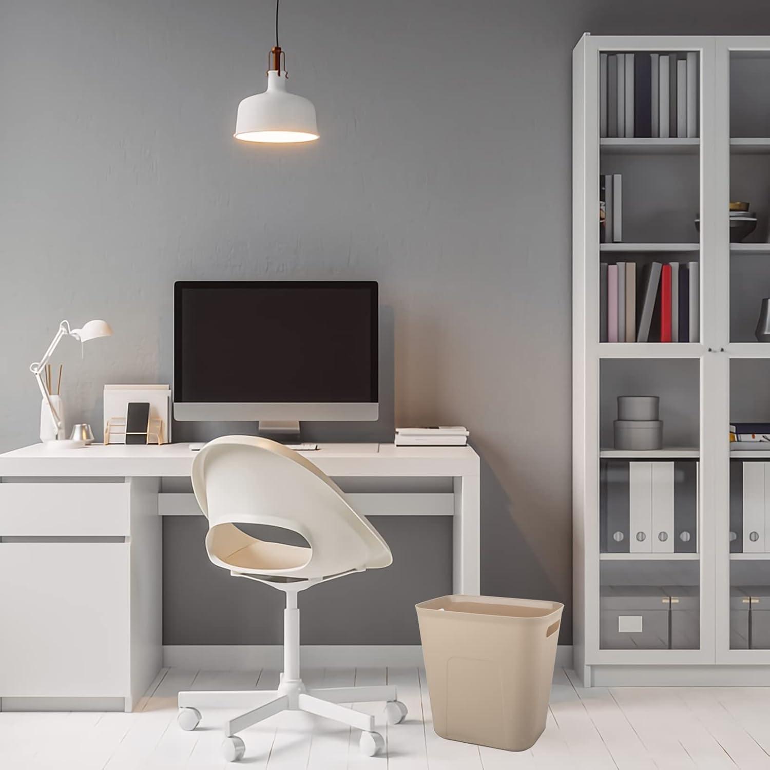 imageUUJOLY Plastic Small Trash Can Wastebasket Garbage Container Basket for Bathrooms Laundry Room Kitchens Offices Kids Rooms Dorms 35 Gallon Dark GreyKhaki