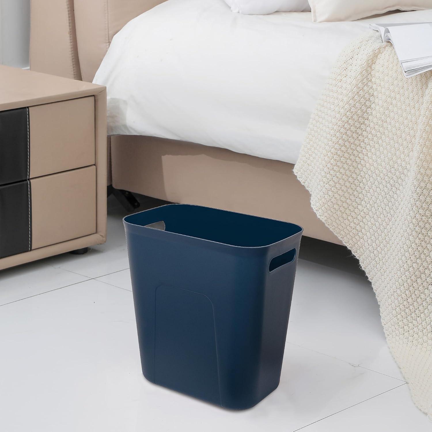 imageUUJOLY Plastic Small Trash Can Wastebasket Garbage Container Basket for Bathrooms Laundry Room Kitchens Offices Kids Rooms Dorms 35 Gallon Dark GreyNavy Blue
