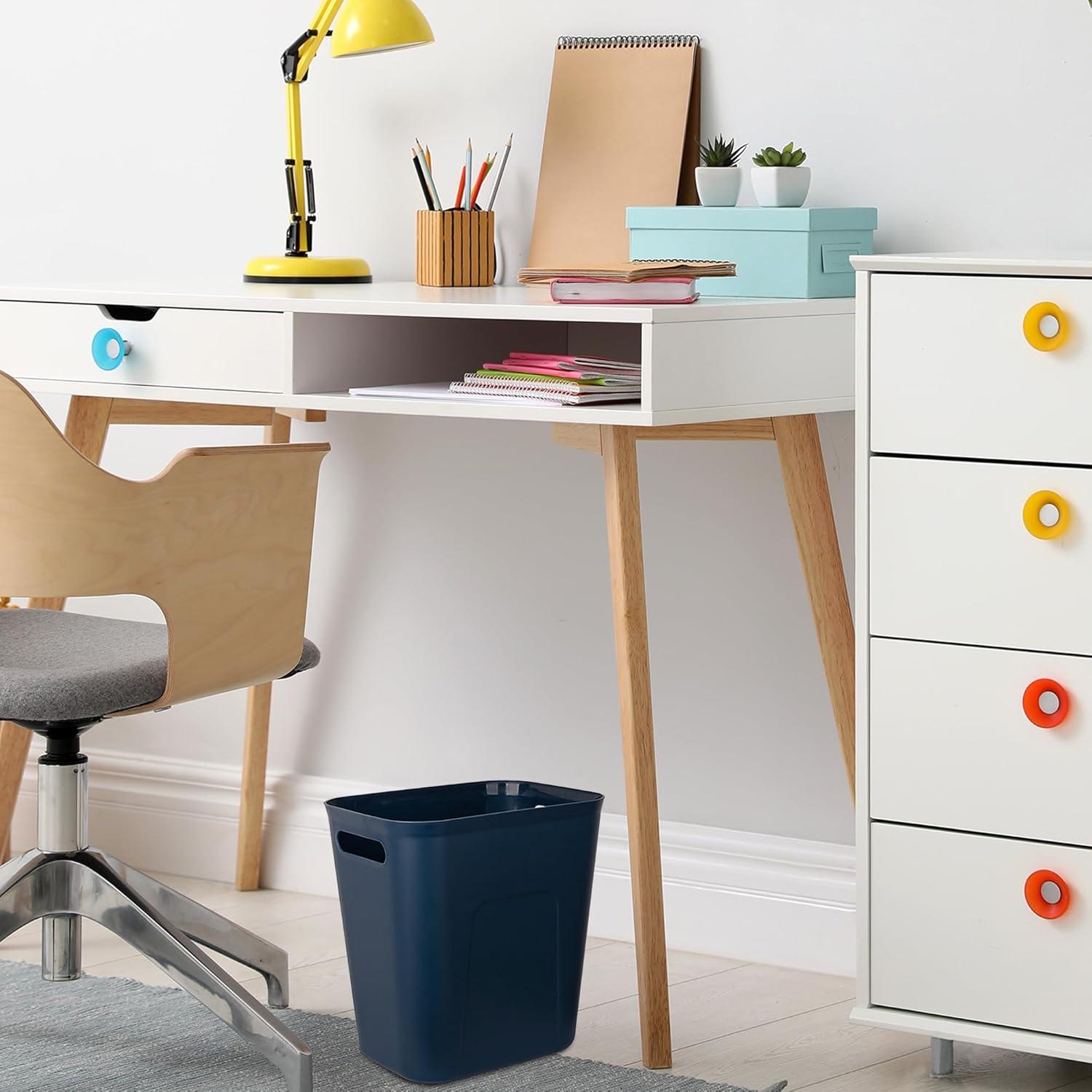 imageUUJOLY Plastic Small Trash Can Wastebasket Garbage Container Basket for Bathrooms Laundry Room Kitchens Offices Kids Rooms Dorms 35 Gallon Dark GreyNavy Blue