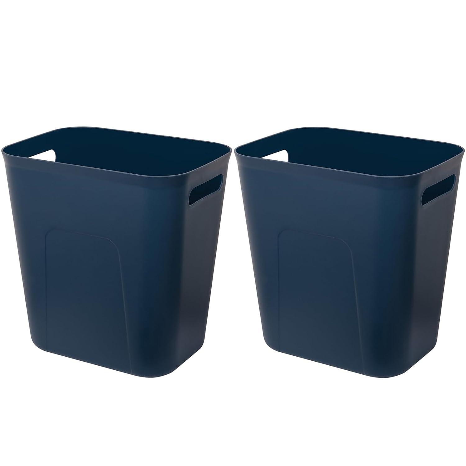 imageUUJOLY Plastic Small Trash Can Wastebasket Garbage Container Basket for Bathrooms Laundry Room Kitchens Offices Kids Rooms Dorms 35 Gallon Dark GreyNavy Blue