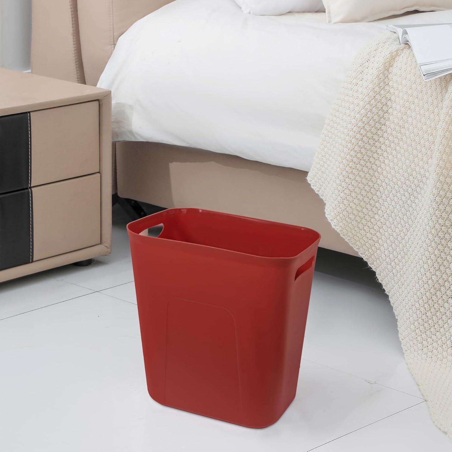 imageUUJOLY Plastic Small Trash Can Wastebasket Garbage Container Basket for Bathrooms Laundry Room Kitchens Offices Kids Rooms Dorms 35 Gallon Dark GreyRed