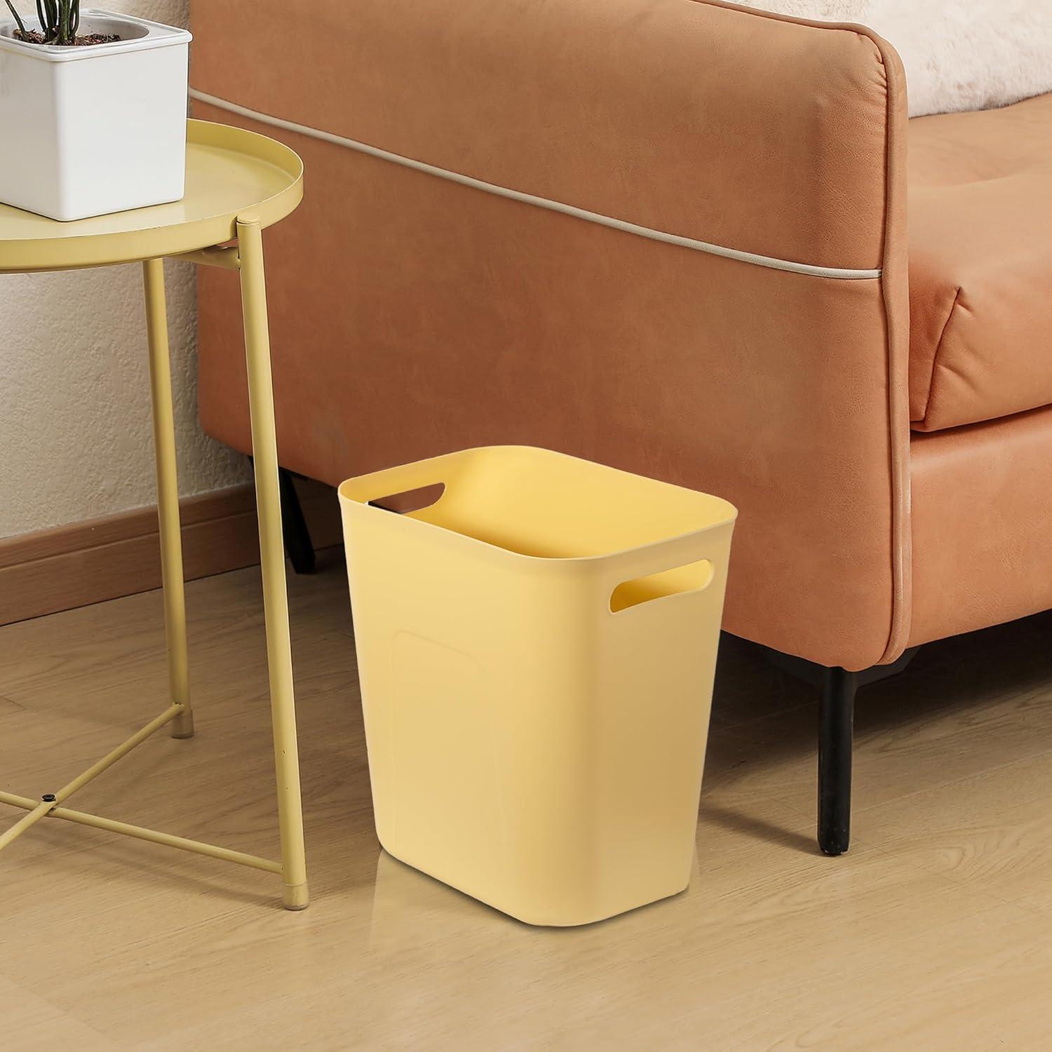 imageUUJOLY Plastic Small Trash Can Wastebasket Garbage Container Basket for Bathrooms Laundry Room Kitchens Offices Kids Rooms Dorms 35 Gallon Dark GreyYellow