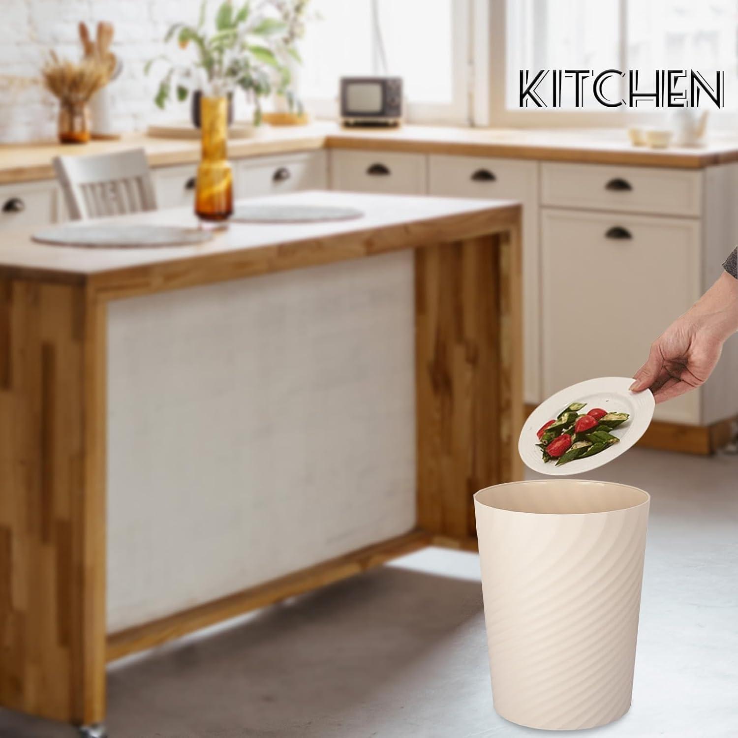 imageUUJOLY Plastic Small Trash Can Wastebasket Garbage Container Basket for Bathrooms Laundry Room Kitchens Offices Kids Rooms Dorms White 18 GallonBeige