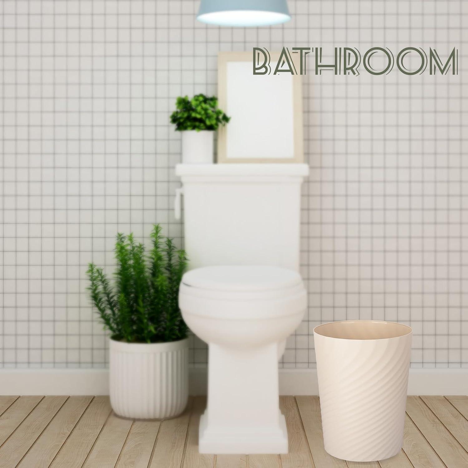 imageUUJOLY Plastic Small Trash Can Wastebasket Garbage Container Basket for Bathrooms Laundry Room Kitchens Offices Kids Rooms Dorms White 18 GallonBeige