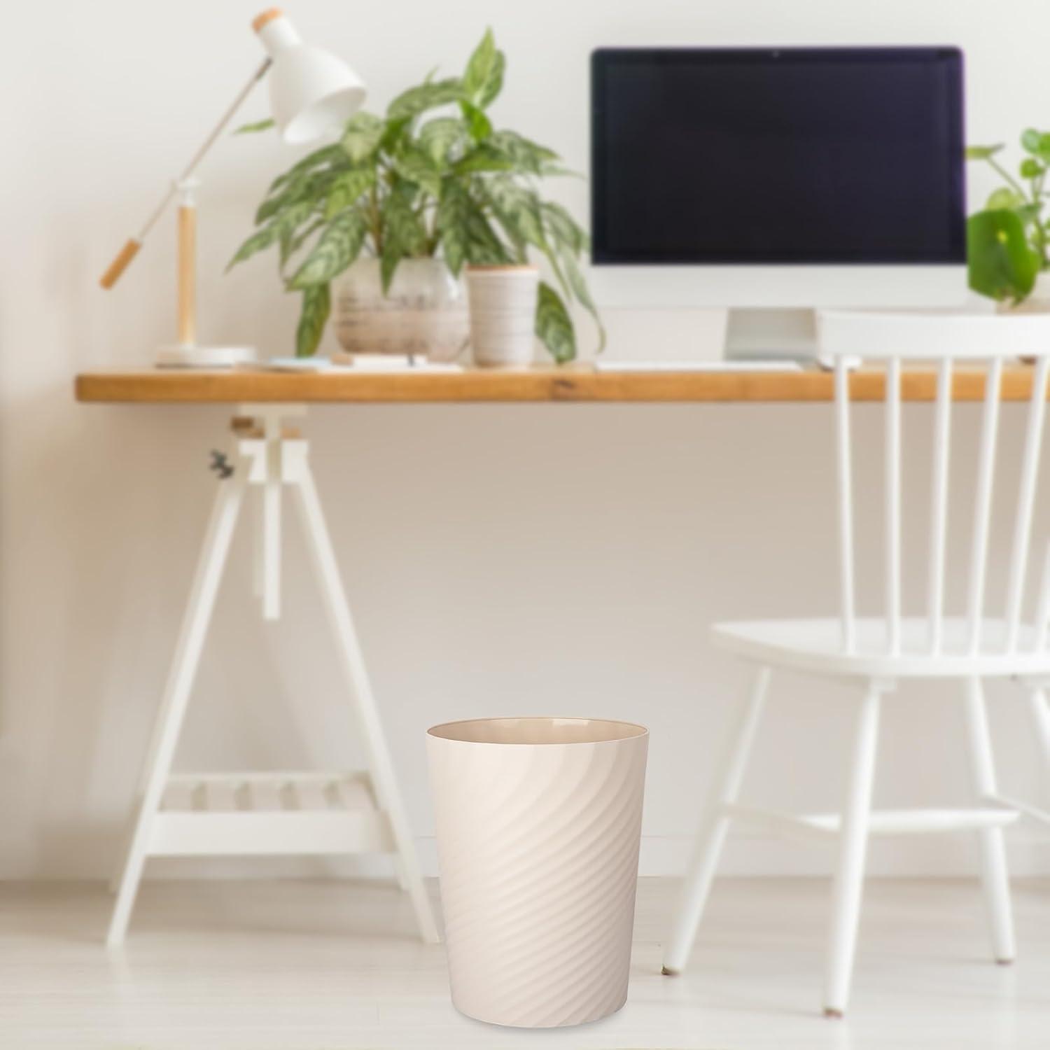 imageUUJOLY Plastic Small Trash Can Wastebasket Garbage Container Basket for Bathrooms Laundry Room Kitchens Offices Kids Rooms Dorms White 18 GallonBeige