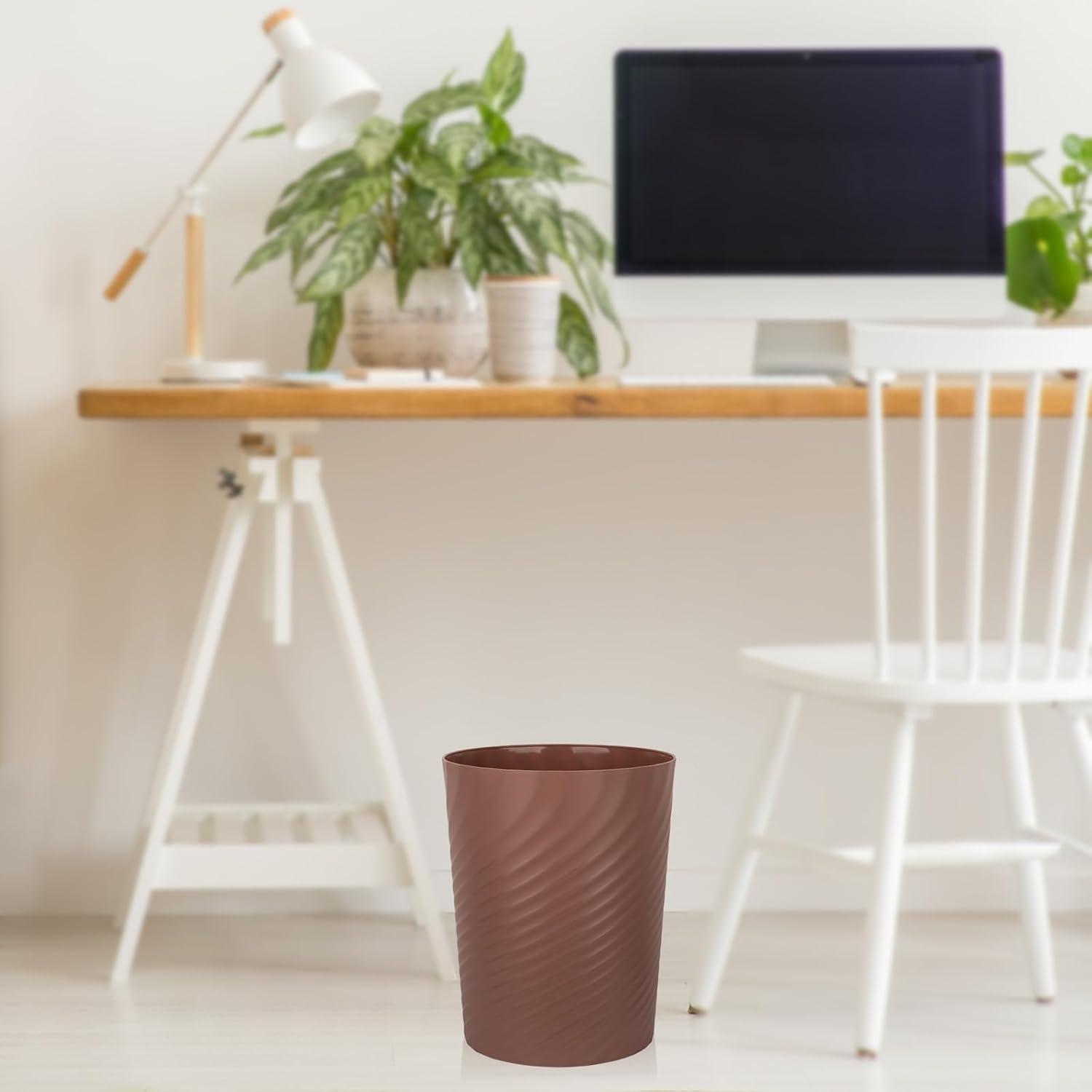 imageUUJOLY Plastic Small Trash Can Wastebasket Garbage Container Basket for Bathrooms Laundry Room Kitchens Offices Kids Rooms Dorms White 18 GallonBrown