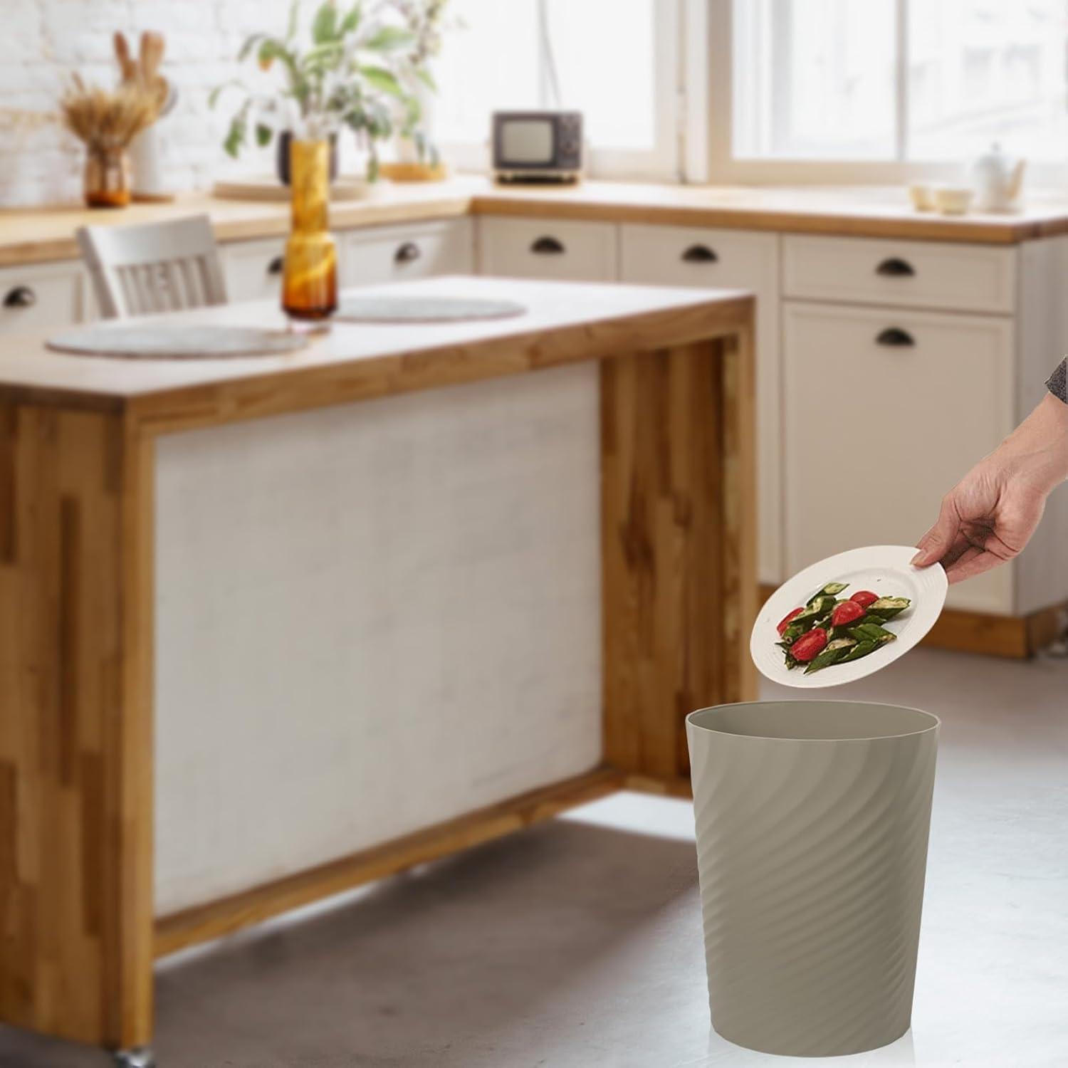 imageUUJOLY Plastic Small Trash Can Wastebasket Garbage Container Basket for Bathrooms Laundry Room Kitchens Offices Kids Rooms Dorms White 18 GallonKhaki