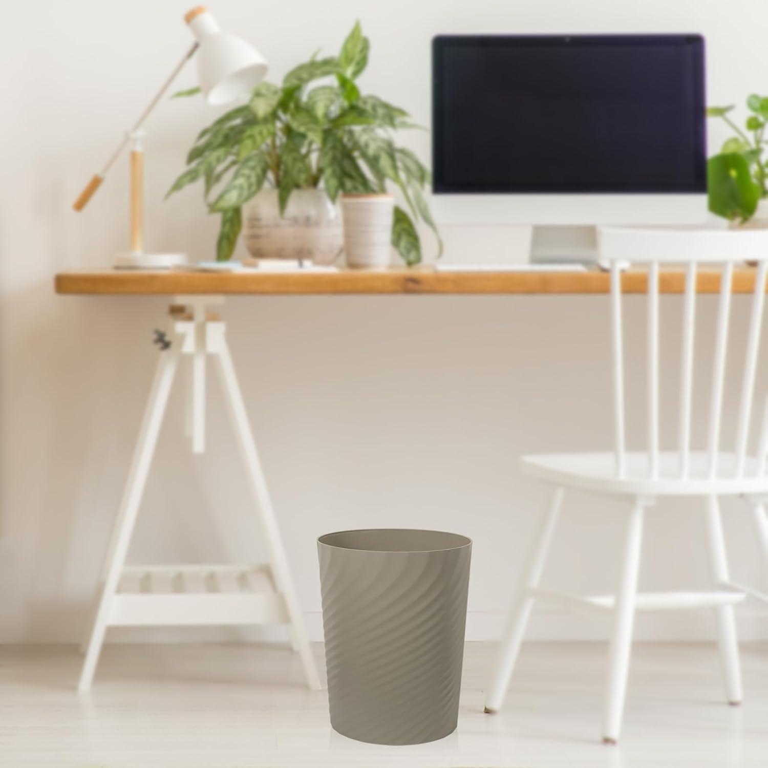 imageUUJOLY Plastic Small Trash Can Wastebasket Garbage Container Basket for Bathrooms Laundry Room Kitchens Offices Kids Rooms Dorms White 18 GallonKhaki