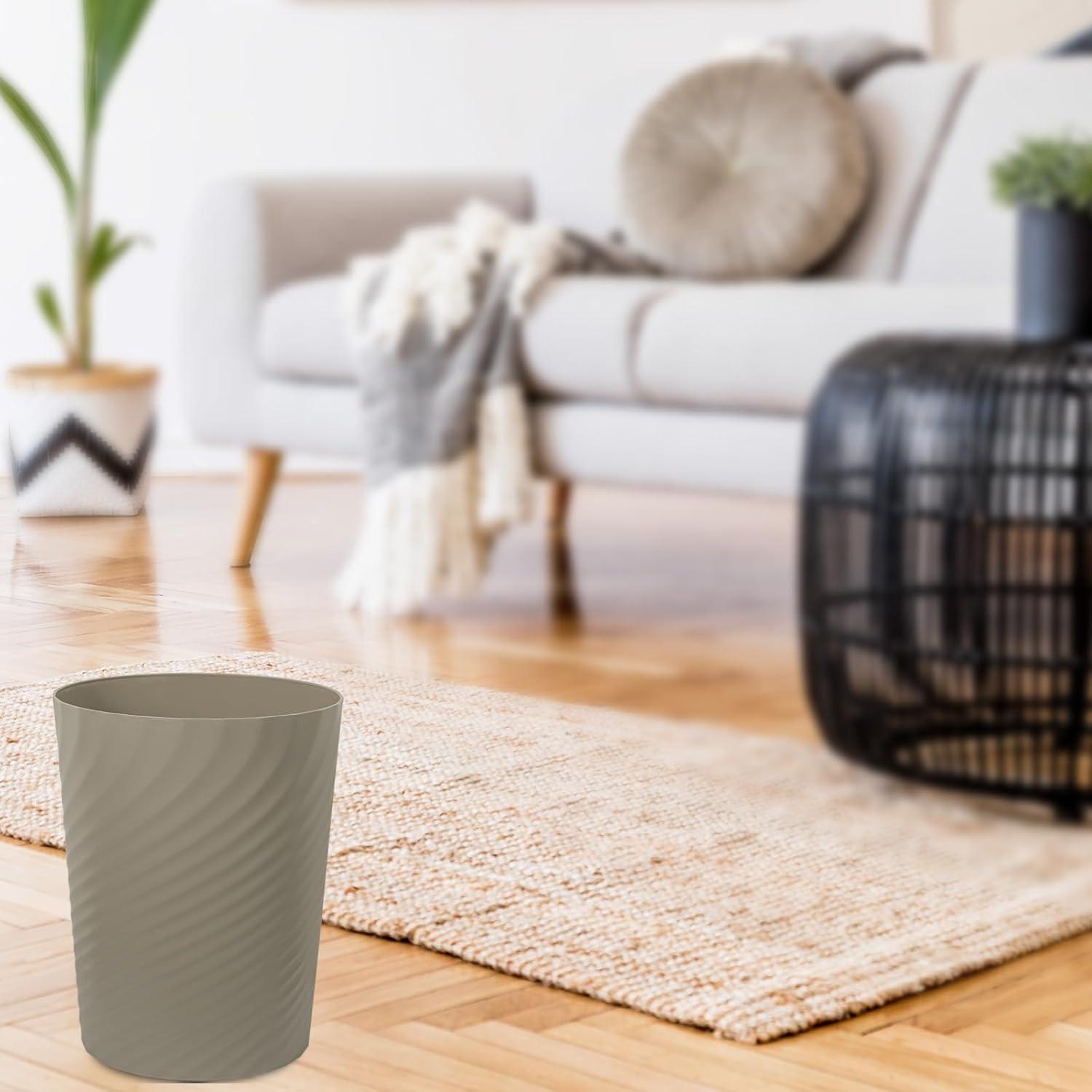 imageUUJOLY Plastic Small Trash Can Wastebasket Garbage Container Basket for Bathrooms Laundry Room Kitchens Offices Kids Rooms Dorms White 18 GallonKhaki