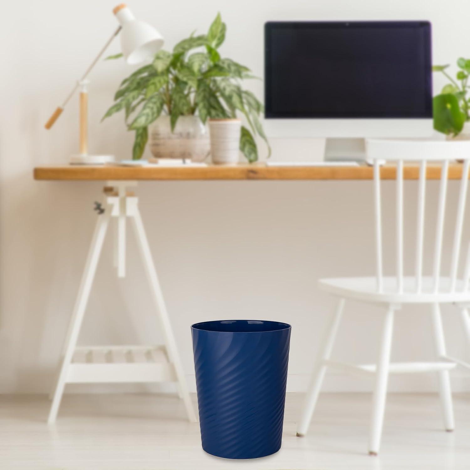 imageUUJOLY Plastic Small Trash Can Wastebasket Garbage Container Basket for Bathrooms Laundry Room Kitchens Offices Kids Rooms Dorms White 18 GallonNavy Blue