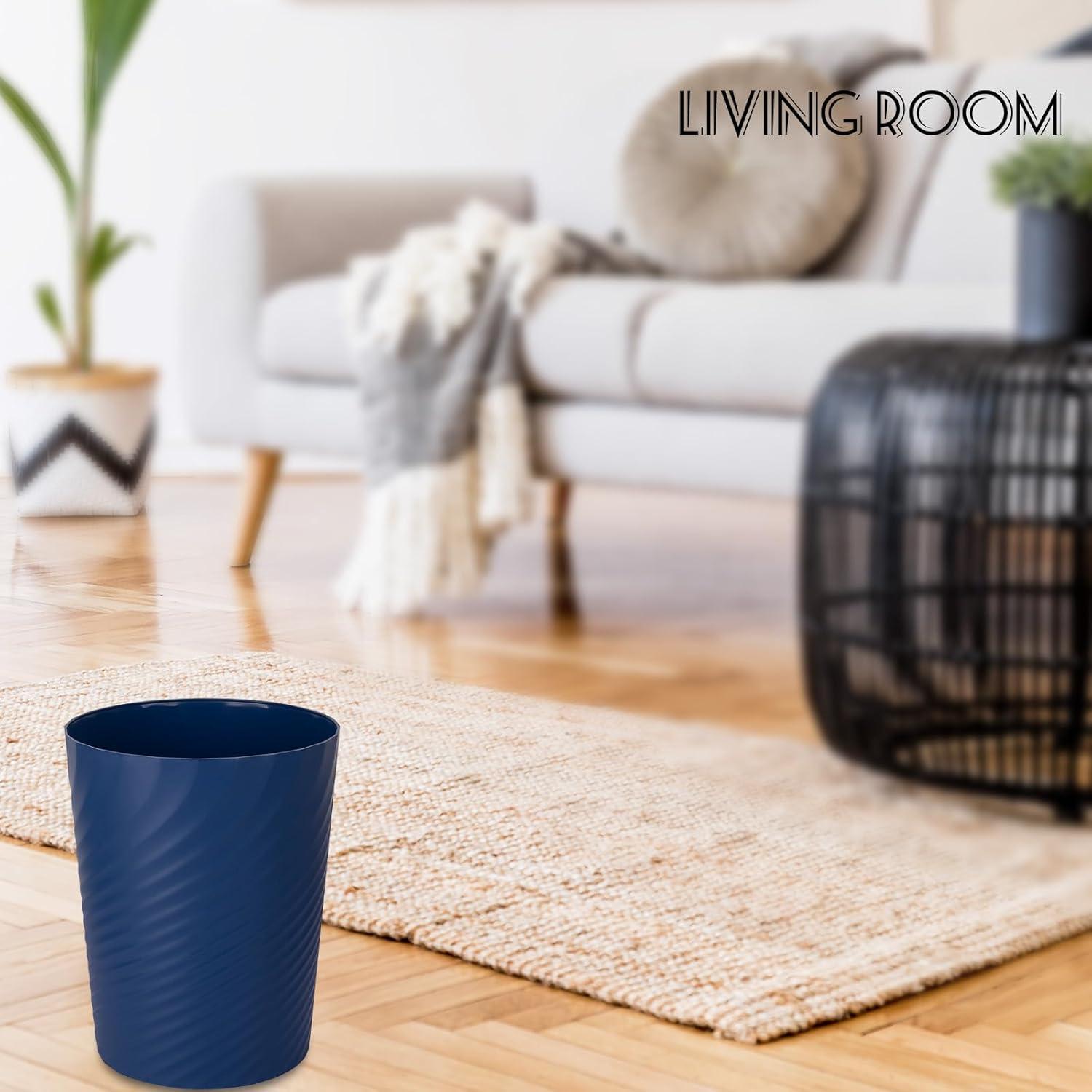 imageUUJOLY Plastic Small Trash Can Wastebasket Garbage Container Basket for Bathrooms Laundry Room Kitchens Offices Kids Rooms Dorms White 18 GallonNavy Blue