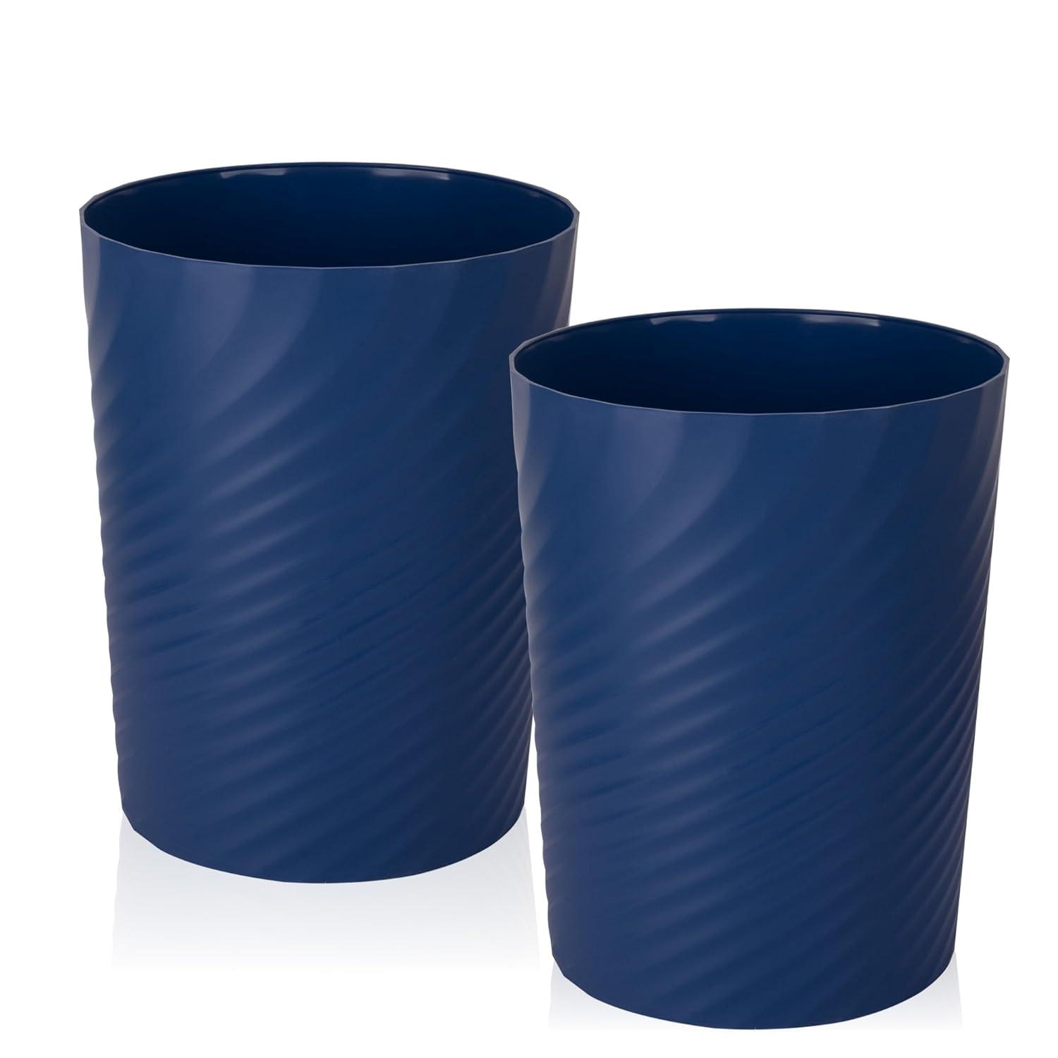 imageUUJOLY Plastic Small Trash Can Wastebasket Garbage Container Basket for Bathrooms Laundry Room Kitchens Offices Kids Rooms Dorms White 18 GallonNavy Blue