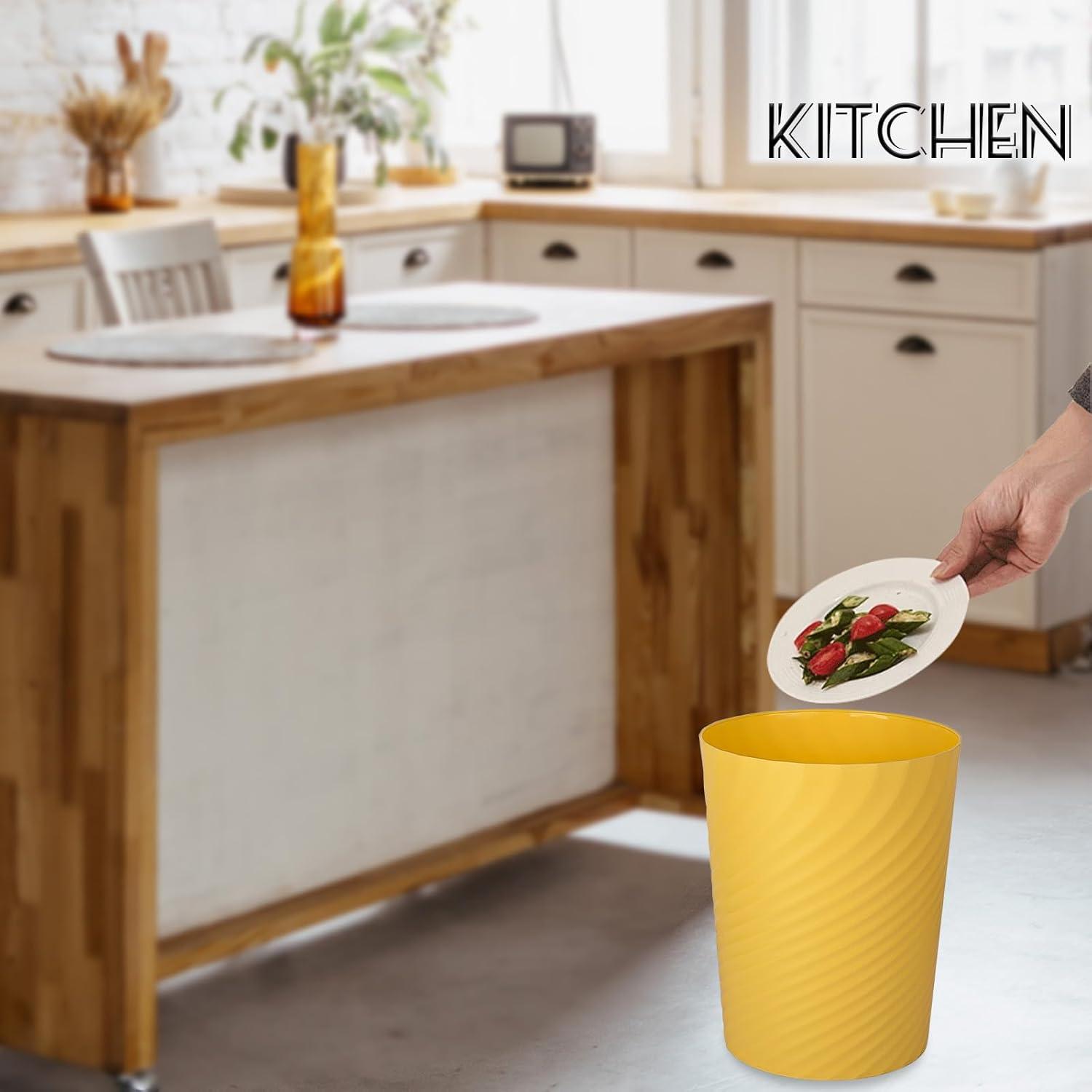 imageUUJOLY Plastic Small Trash Can Wastebasket Garbage Container Basket for Bathrooms Laundry Room Kitchens Offices Kids Rooms Dorms White 18 GallonYellow