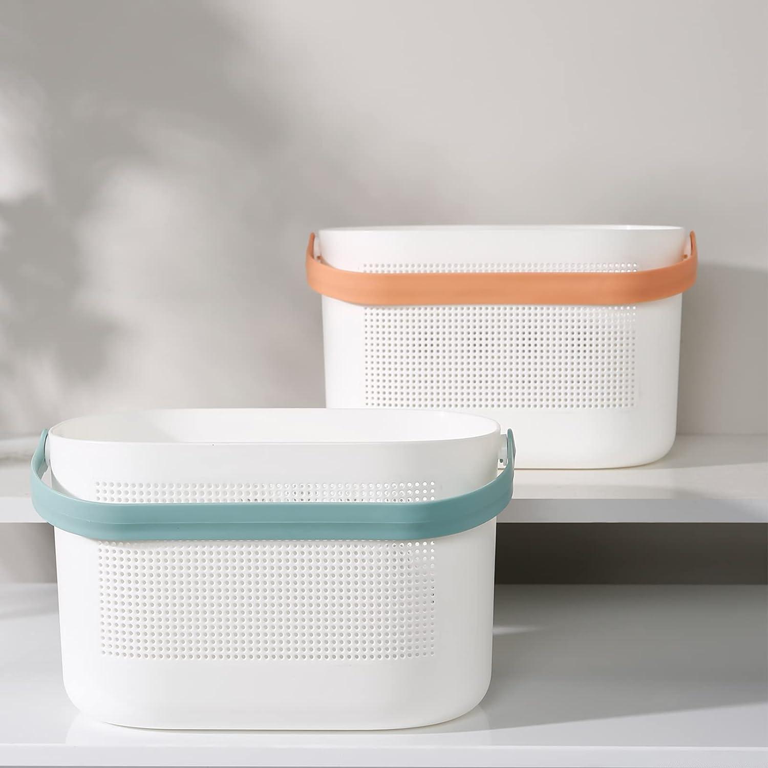 imageUUJOLY Plastic Storage Baskets with Handles Shower Caddy Shelf Organizers Basket for Bathroom Kitchen Dorm Room GreenGreen