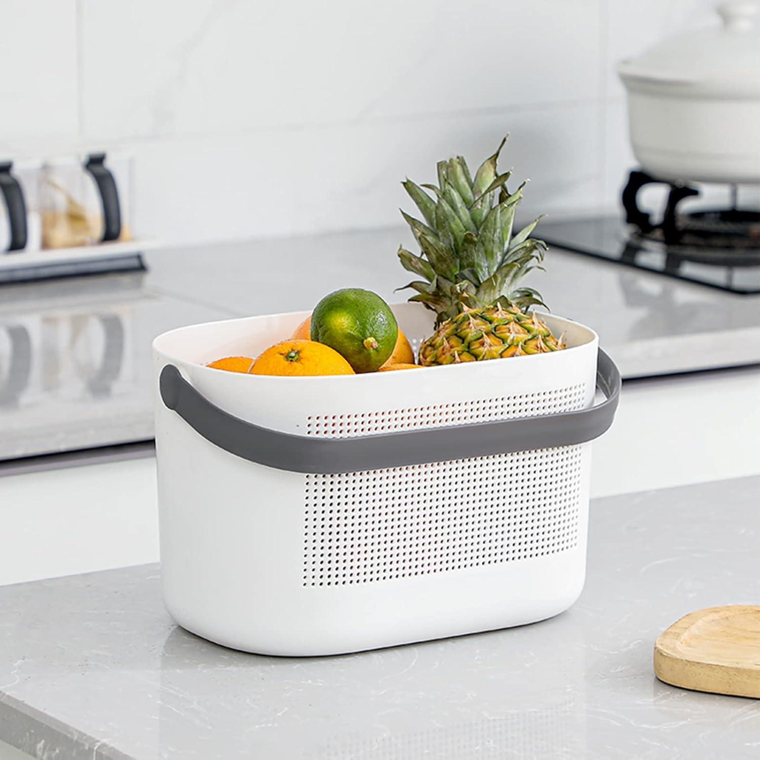 imageUUJOLY Plastic Storage Baskets with Handles Shower Caddy Shelf Organizers Basket for Bathroom Kitchen Dorm Room GreenGrey