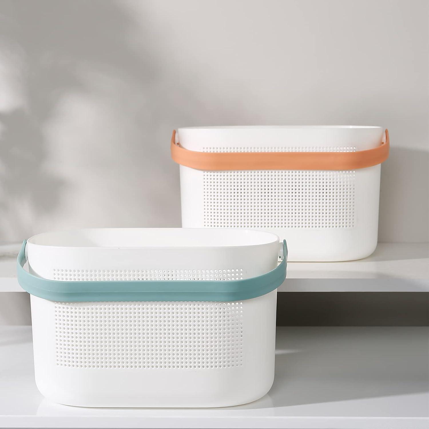 imageUUJOLY Plastic Storage Baskets with Handles Shower Caddy Shelf Organizers Basket for Bathroom Kitchen Dorm Room YellowGreen