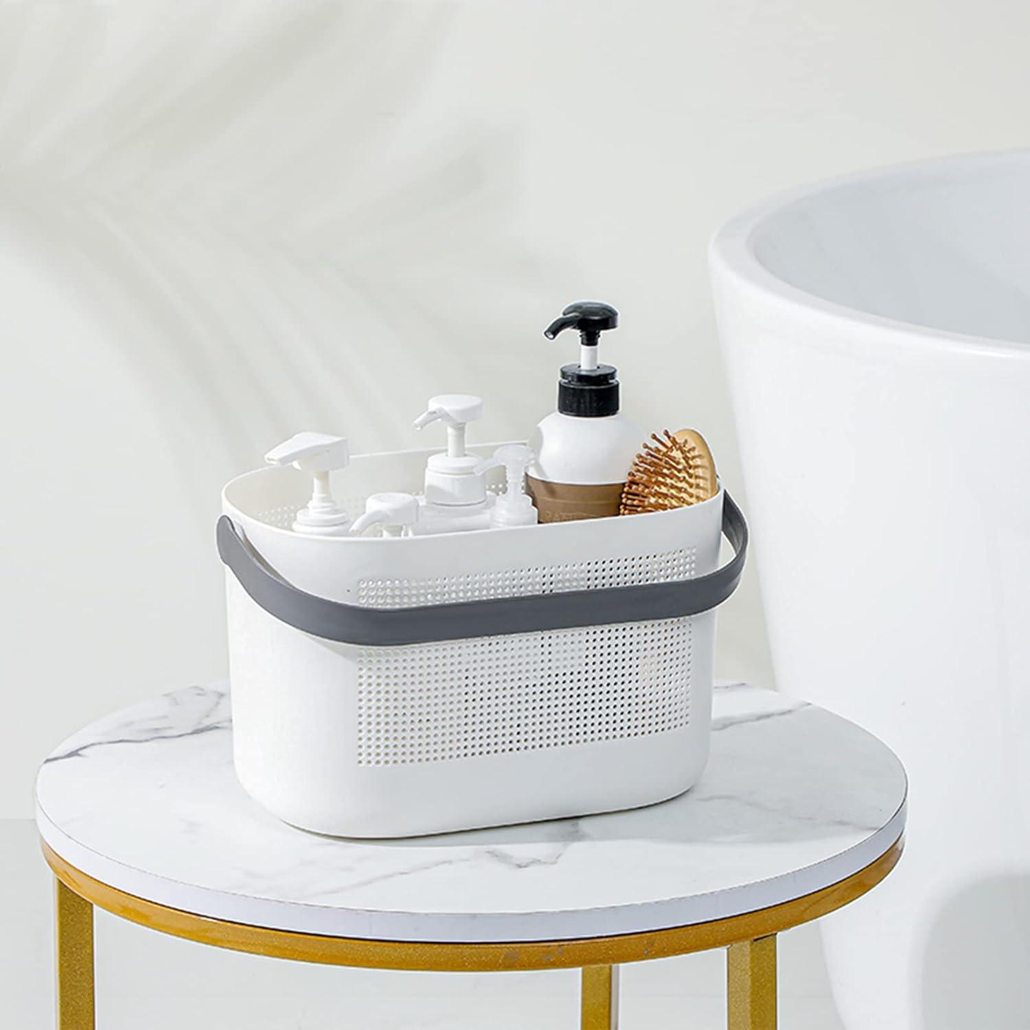 imageUUJOLY Plastic Storage Baskets with Handles Shower Caddy Shelf Organizers Basket for Bathroom Kitchen Dorm Room YellowGrey