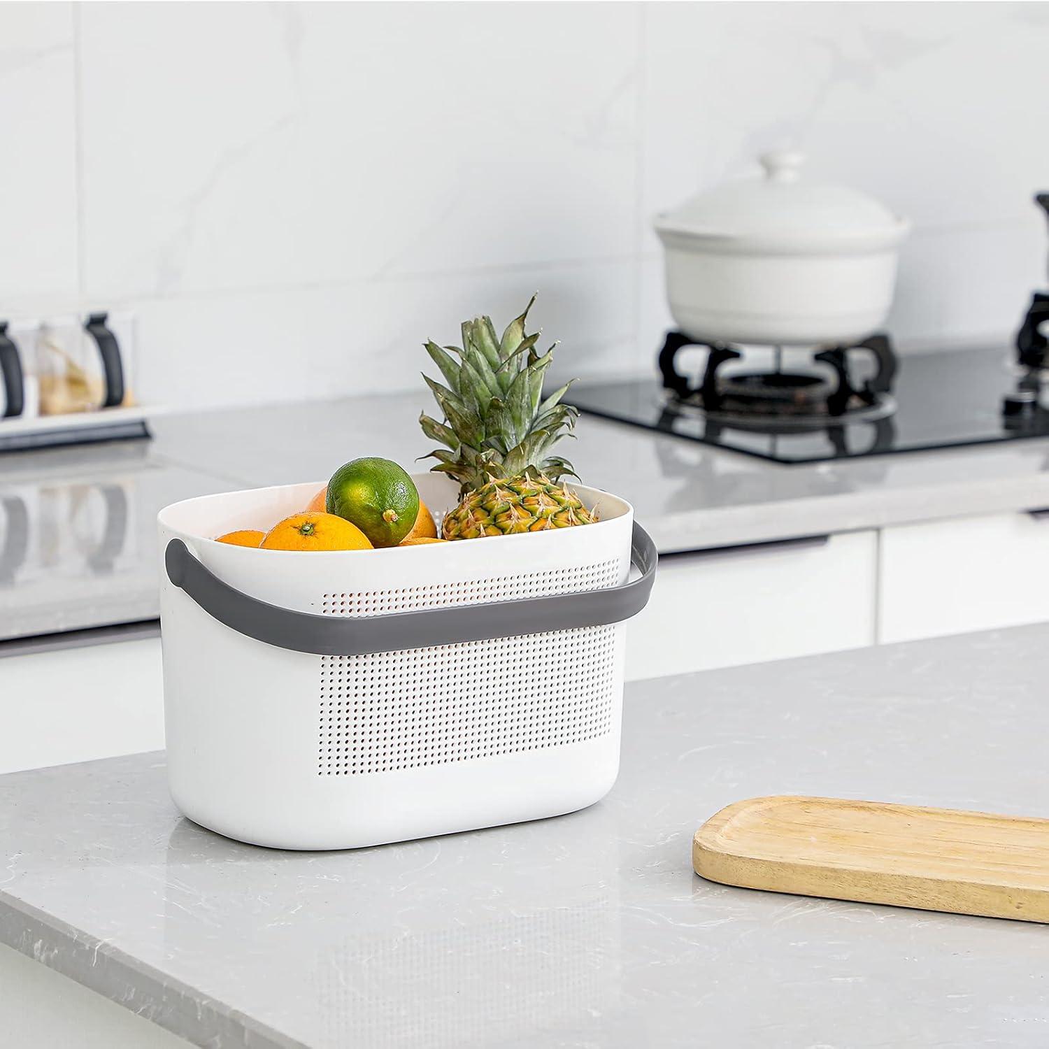 imageUUJOLY Plastic Storage Baskets with Handles Shower Caddy Shelf Organizers Basket for Bathroom Kitchen Dorm Room YellowGrey