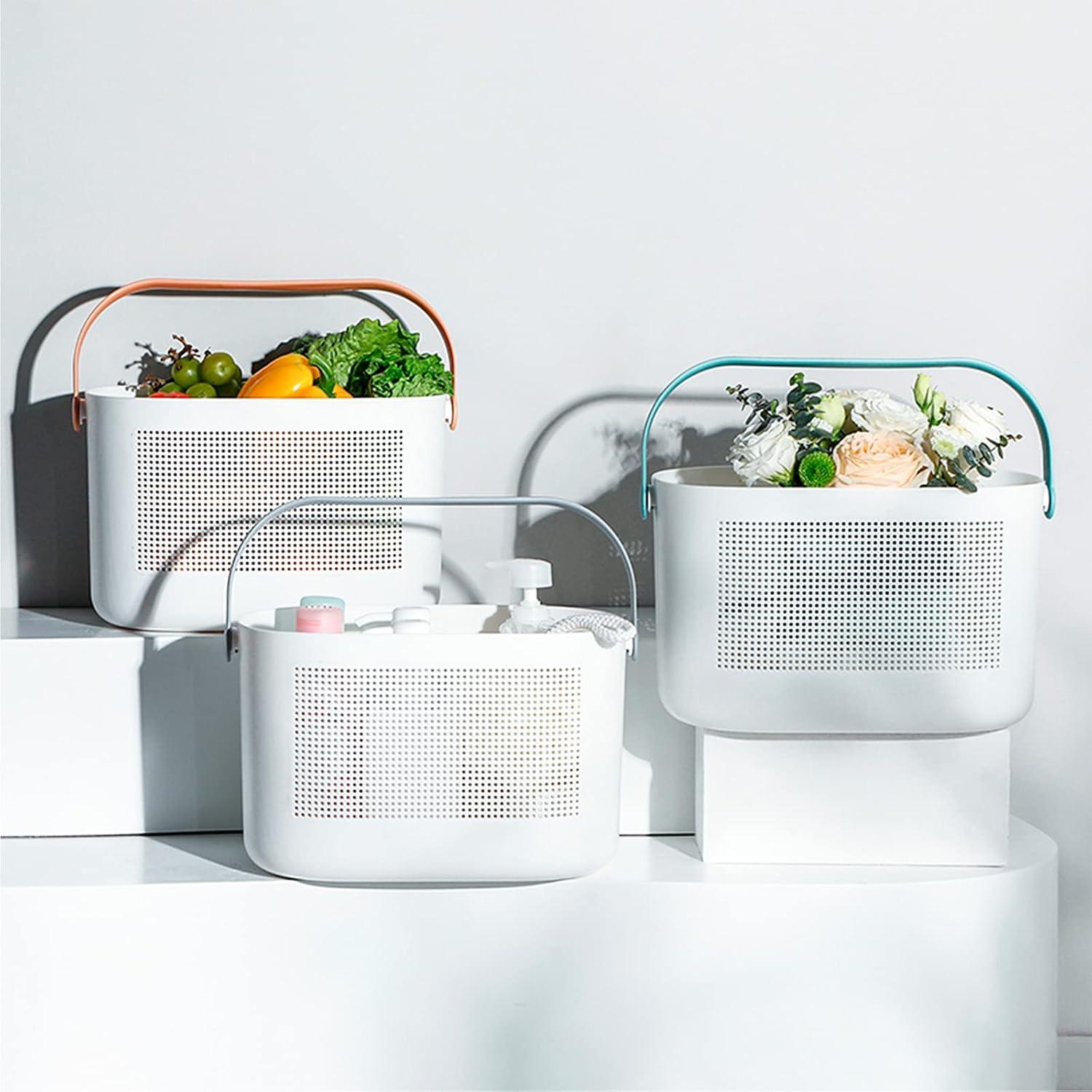 imageUUJOLY Plastic Storage Baskets with Handles Shower Caddy Shelf Organizers Basket for Bathroom Kitchen Dorm Room YellowYellow