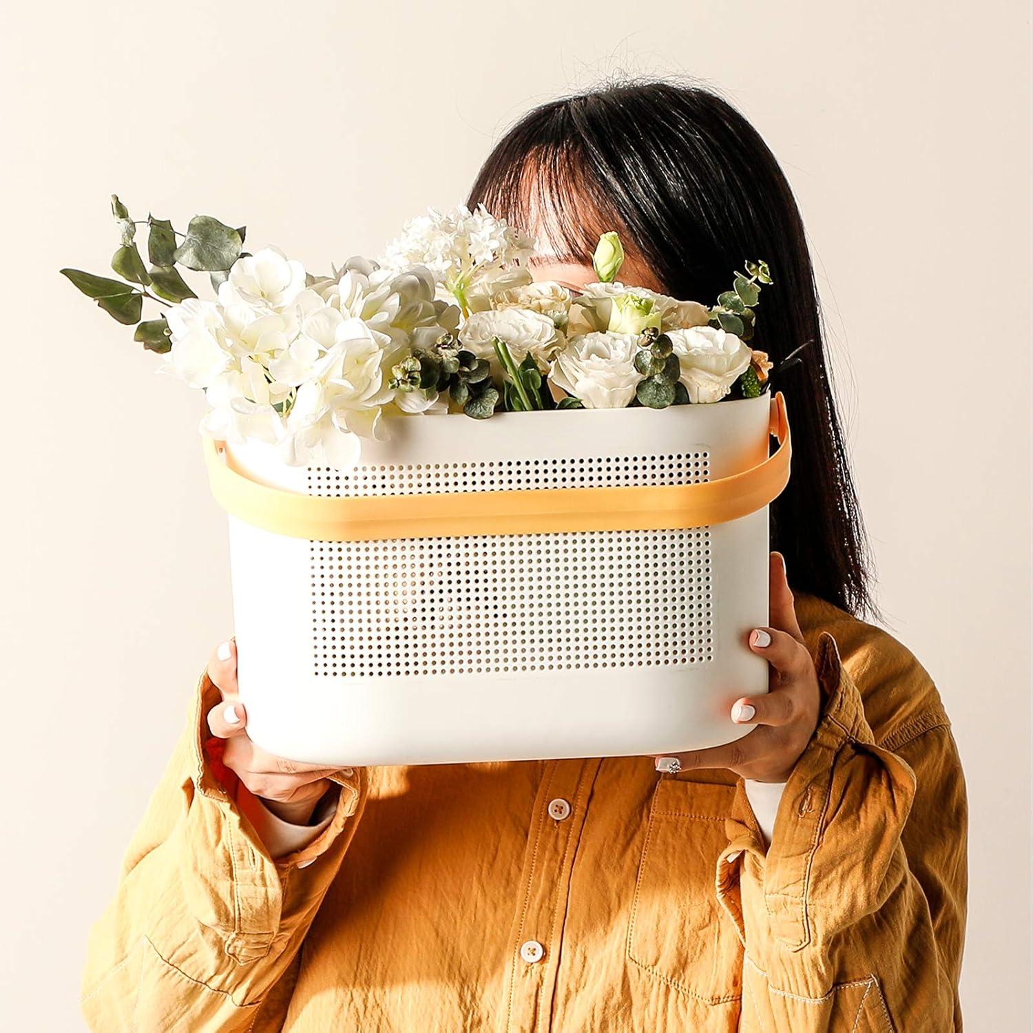 imageUUJOLY Plastic Storage Baskets with Handles Shower Caddy Shelf Organizers Basket for Bathroom Kitchen Dorm Room YellowYellow