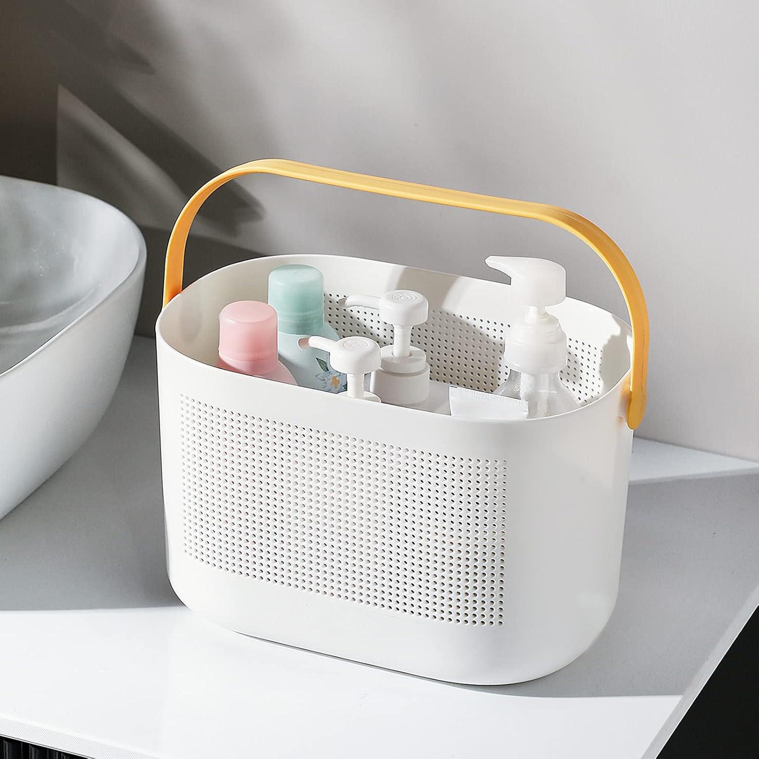 imageUUJOLY Plastic Storage Baskets with Handles Shower Caddy Shelf Organizers Basket for Bathroom Kitchen Dorm Room YellowYellow