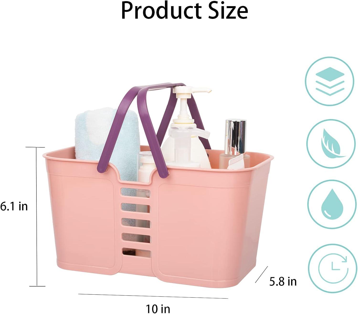 imageUUJOLY Plastic Storage Baskets with Handles Storage Bin Shower Caddy Organizer for Bathroom and kitchen PinkPink