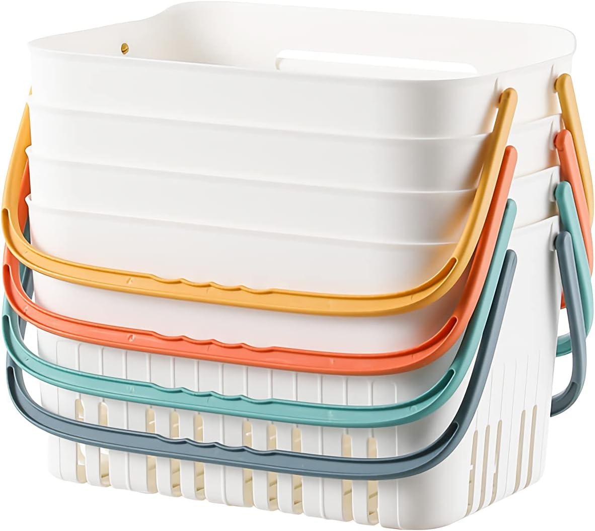 imageUUJOLY Portable Shower Caddy Basket Tote for Bathroom College Dorm Plastic Storage Basket with Handles Organizer Bins for Kitchen Bathroom Green Handle