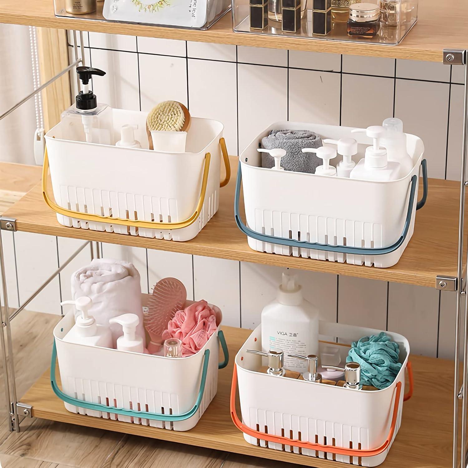 imageUUJOLY Portable Shower Caddy Basket Tote for Bathroom College Dorm Plastic Storage Basket with Handles Organizer Bins for Kitchen Bathroom Green Handle