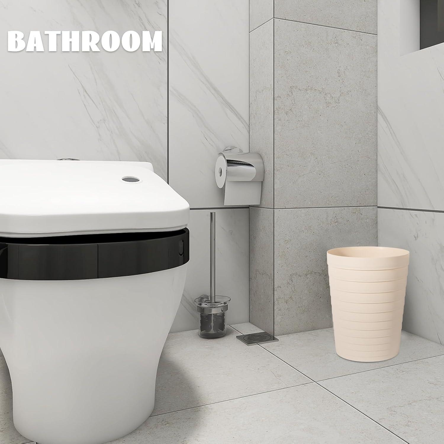 imageUUJOLY Small Bathroom Trash Can Wastebasket Plastic Garbage Bin Container Basket for Bathrooms Laundry Room Kitchens Offices Kids Rooms Dorms Black 18 GallonBeige