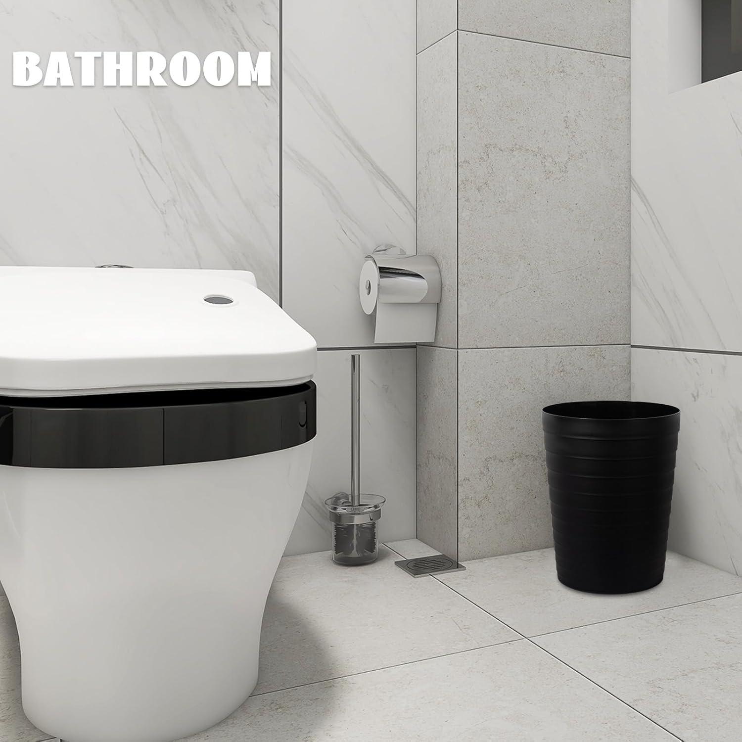 imageUUJOLY Small Bathroom Trash Can Wastebasket Plastic Garbage Bin Container Basket for Bathrooms Laundry Room Kitchens Offices Kids Rooms Dorms Black 18 GallonBlack