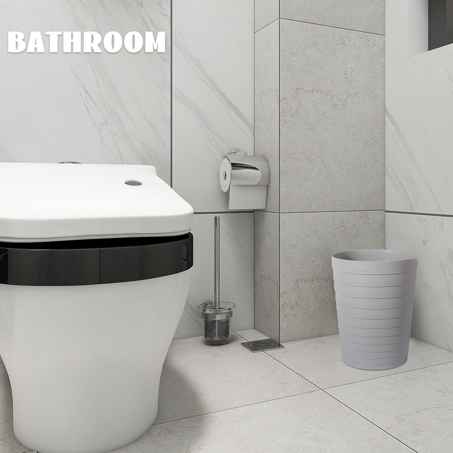 imageUUJOLY Small Bathroom Trash Can Wastebasket Plastic Garbage Bin Container Basket for Bathrooms Laundry Room Kitchens Offices Kids Rooms Dorms Black 18 GallonGrey