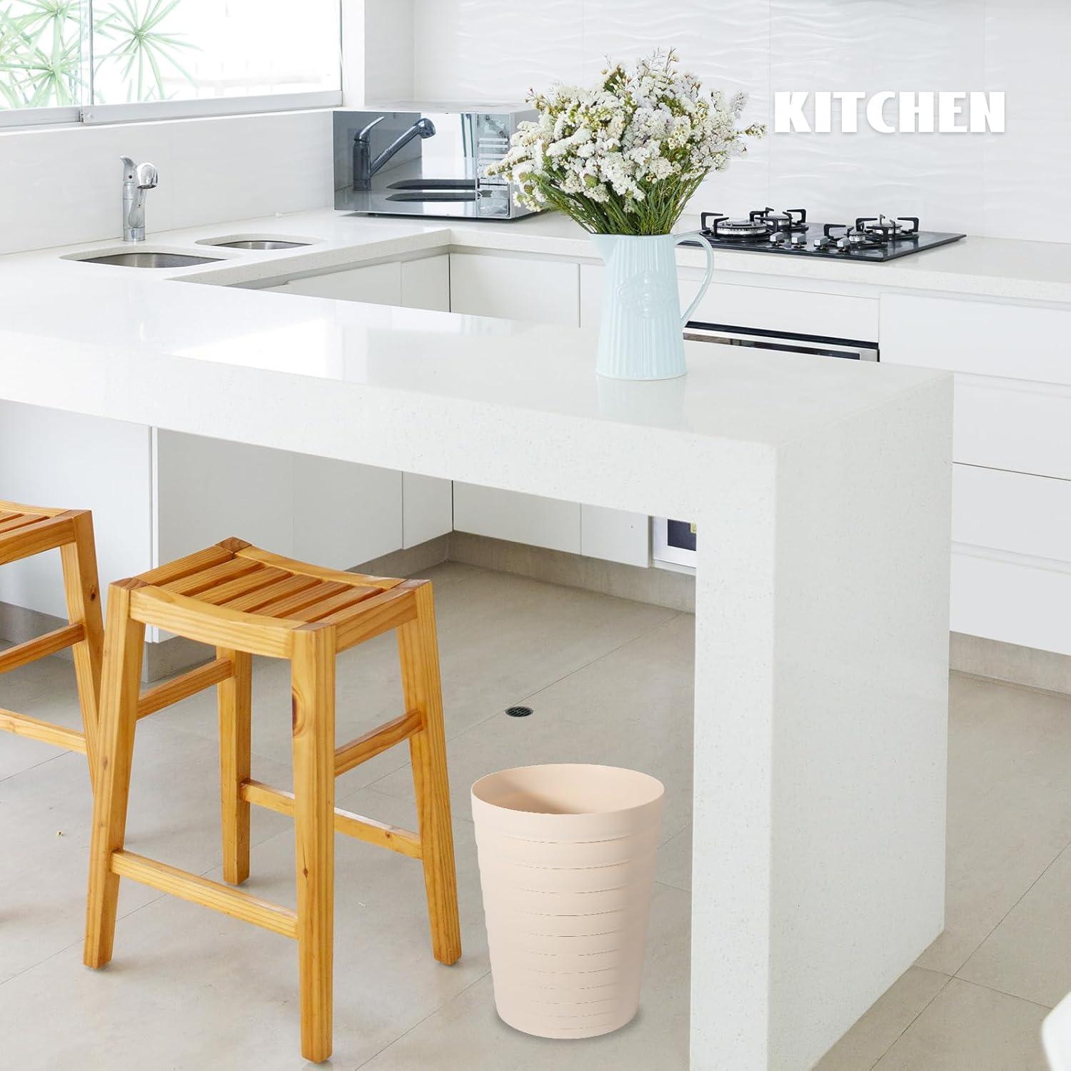 imageUUJOLY Small Bathroom Trash Can Wastebasket Plastic Garbage Bin Container Basket for Bathrooms Laundry Room Kitchens Offices Kids Rooms Dorms Black 18 GallonBeige