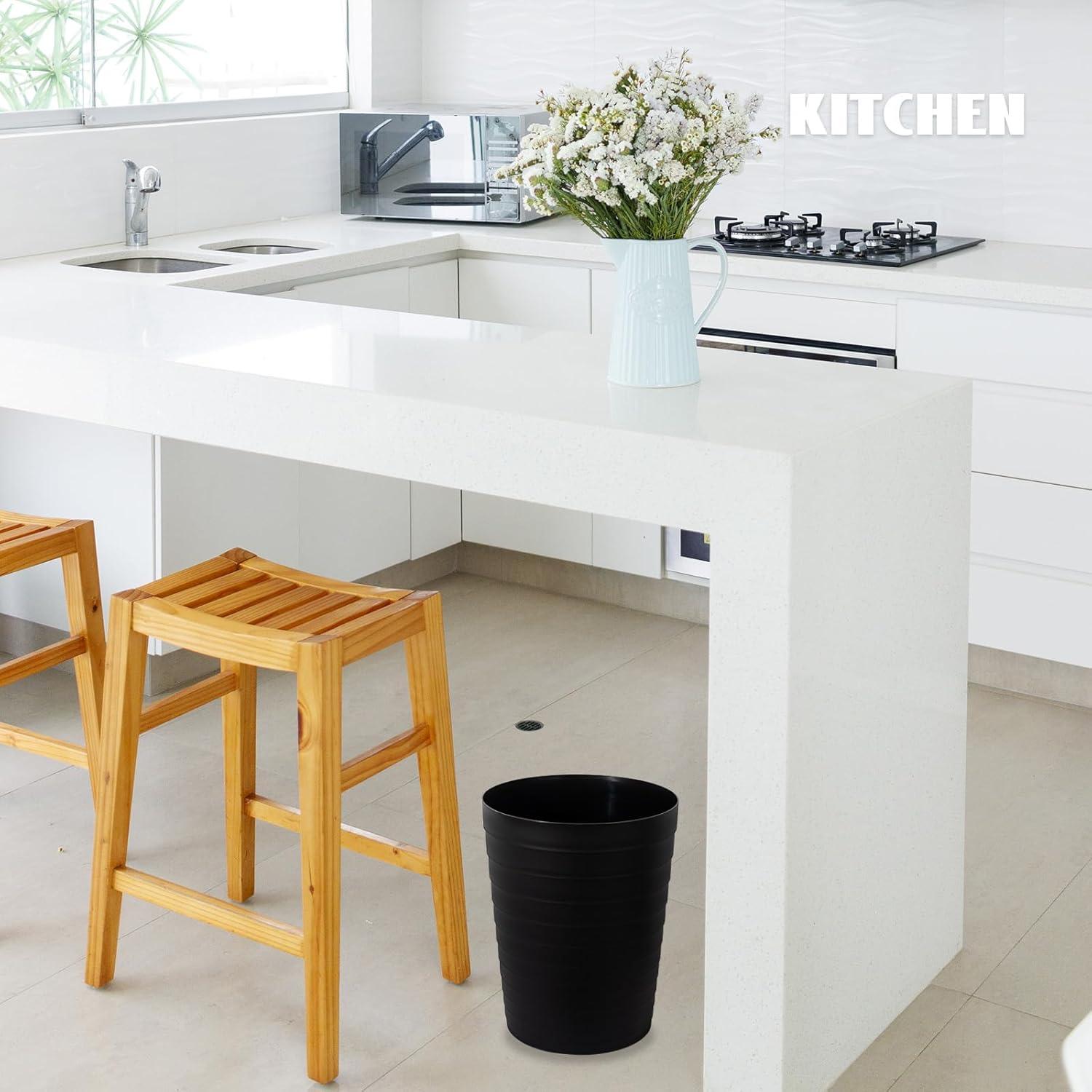 imageUUJOLY Small Bathroom Trash Can Wastebasket Plastic Garbage Bin Container Basket for Bathrooms Laundry Room Kitchens Offices Kids Rooms Dorms Black 18 GallonBlack