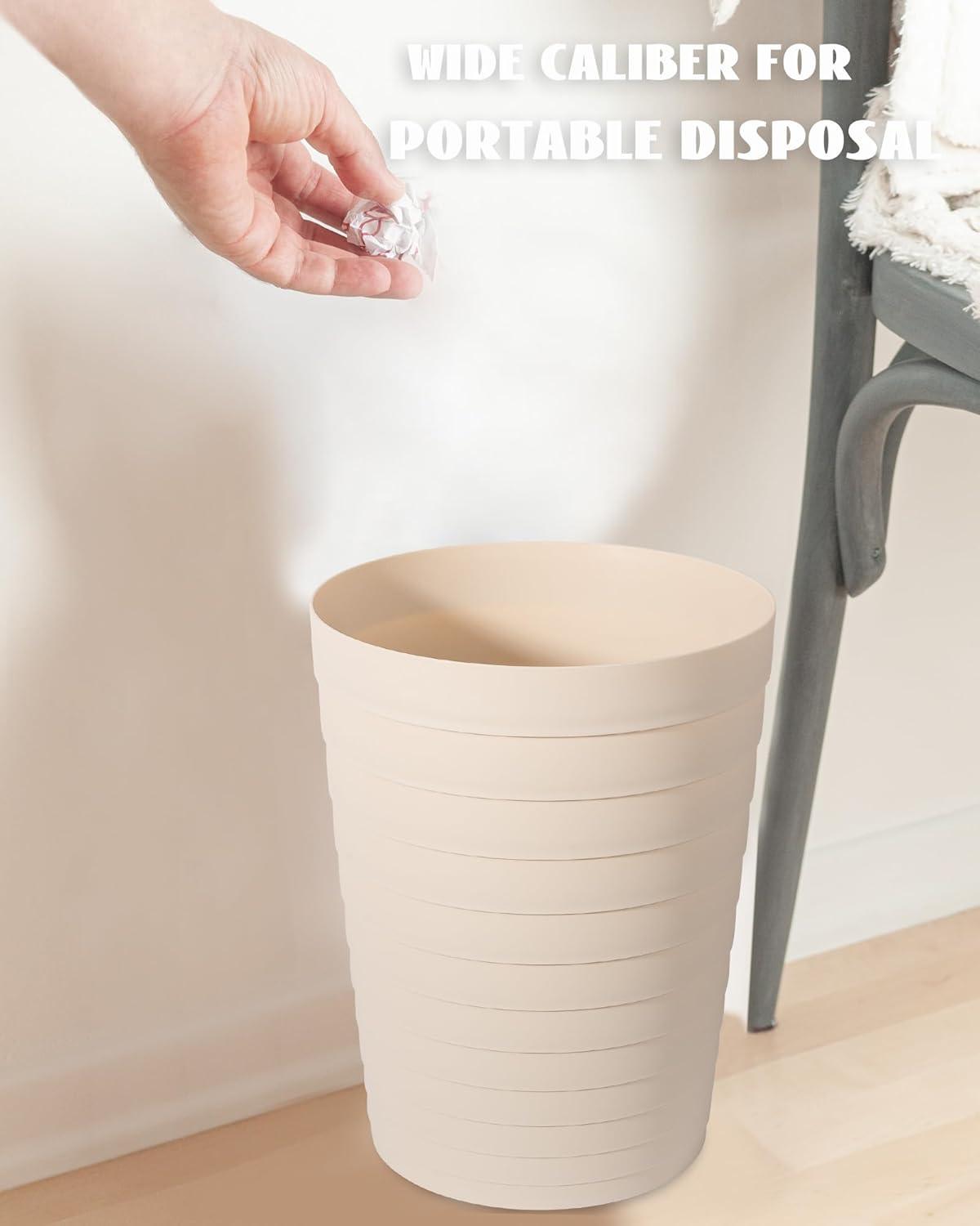 imageUUJOLY Small Bathroom Trash Can Wastebasket Plastic Garbage Bin Container Basket for Bathrooms Laundry Room Kitchens Offices Kids Rooms Dorms Black 18 GallonBeige