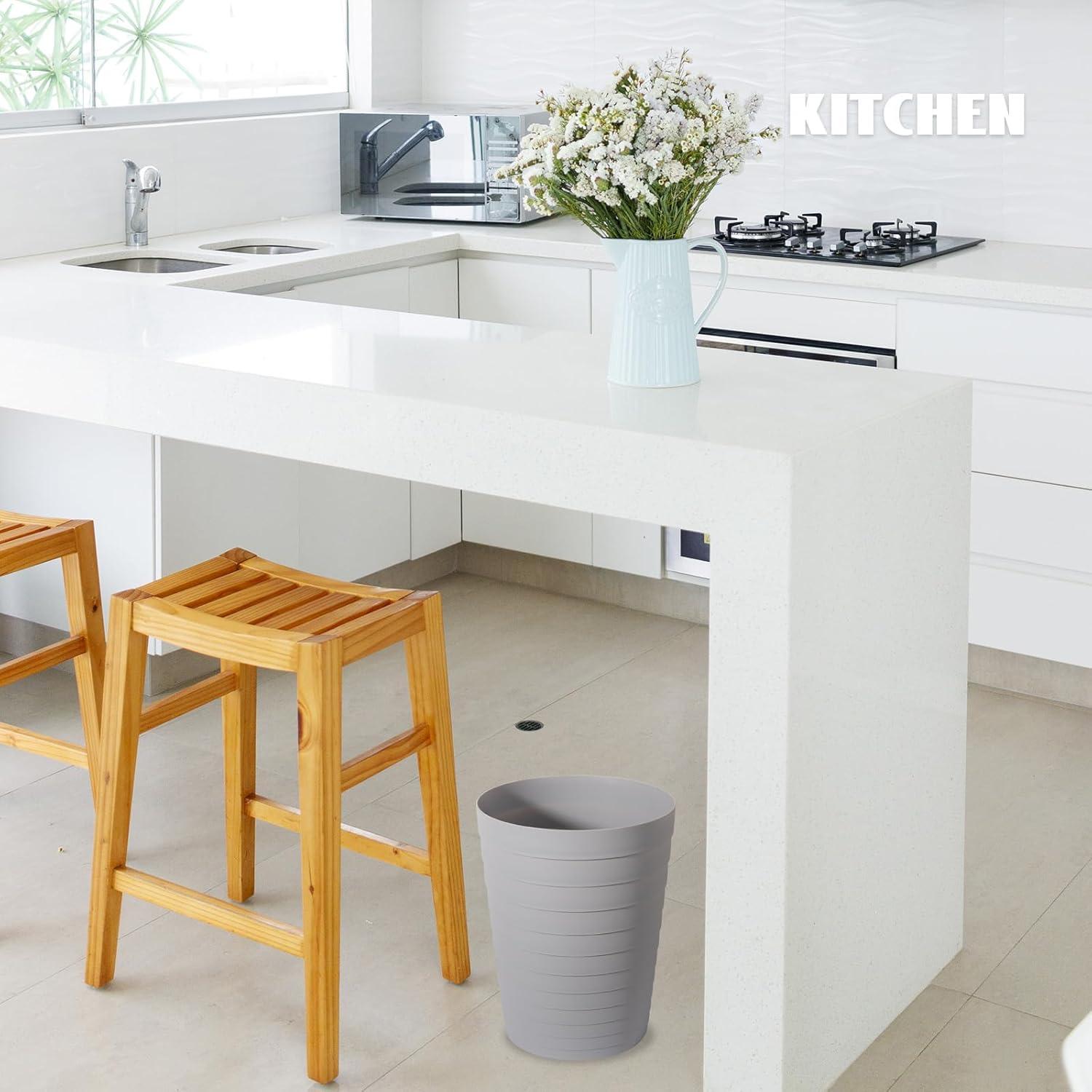 imageUUJOLY Small Bathroom Trash Can Wastebasket Plastic Garbage Bin Container Basket for Bathrooms Laundry Room Kitchens Offices Kids Rooms Dorms Black 18 GallonGrey