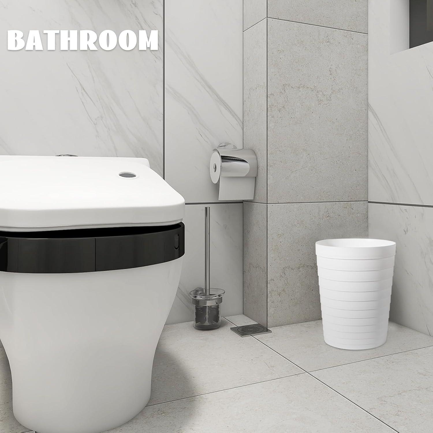 imageUUJOLY Small Bathroom Trash Can Wastebasket Plastic Garbage Bin Container Basket for Bathrooms Laundry Room Kitchens Offices Kids Rooms Dorms Black 18 GallonWhite