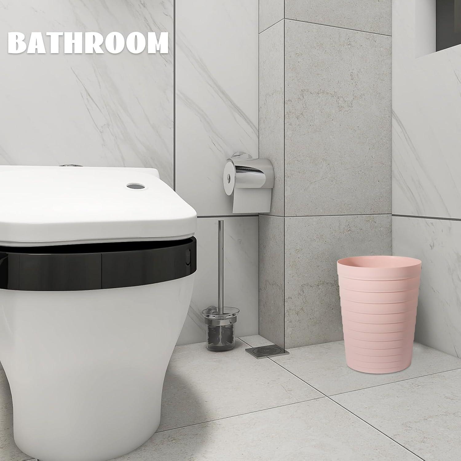 imageUUJOLY Small Bathroom Trash Can Wastebasket Plastic Garbage Bin Container Basket for Bathrooms Laundry Room Kitchens Offices Kids Rooms Dorms Black 18 GallonPink
