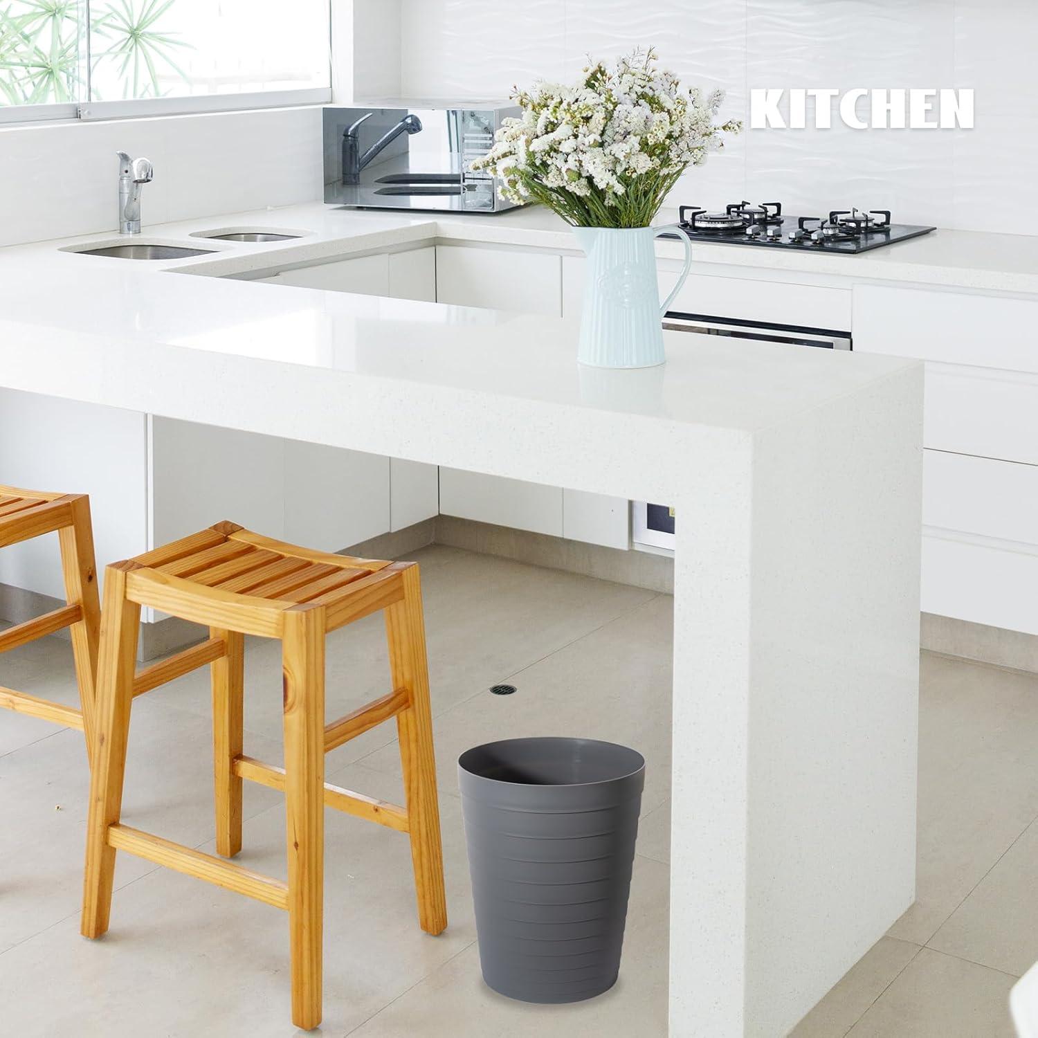 imageUUJOLY Small Bathroom Trash Can Wastebasket Plastic Garbage Bin Container Basket for Bathrooms Laundry Room Kitchens Offices Kids Rooms Dorms Black 18 GallonDark Grey