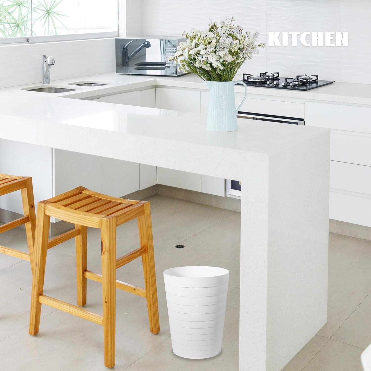 imageUUJOLY Small Bathroom Trash Can Wastebasket Plastic Garbage Bin Container Basket for Bathrooms Laundry Room Kitchens Offices Kids Rooms Dorms Black 18 GallonWhite