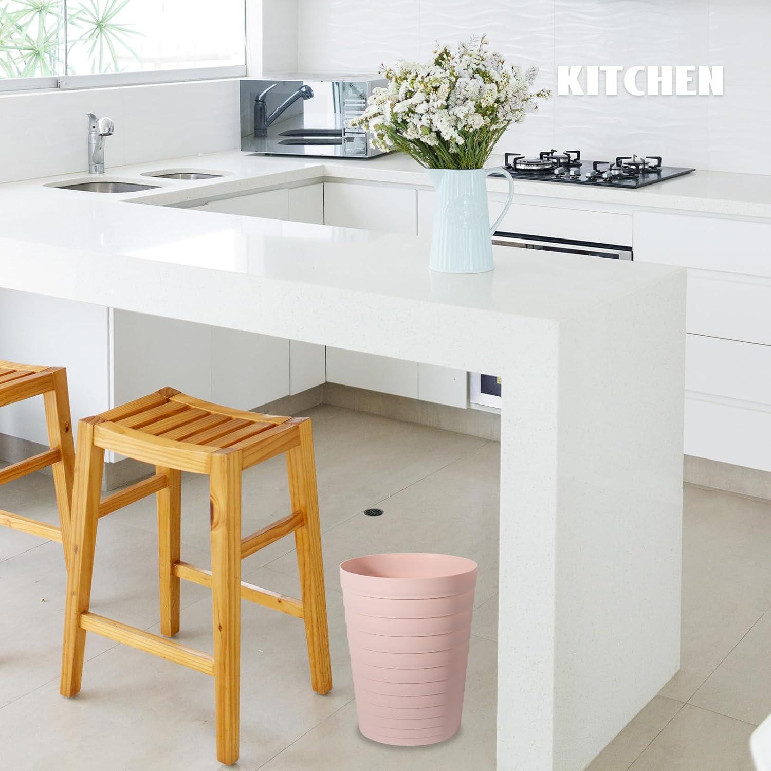 imageUUJOLY Small Bathroom Trash Can Wastebasket Plastic Garbage Bin Container Basket for Bathrooms Laundry Room Kitchens Offices Kids Rooms Dorms Black 18 GallonPink