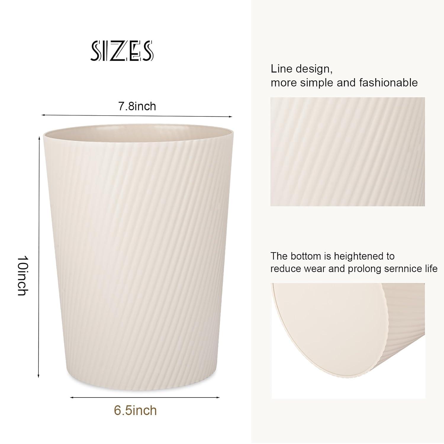 imageUUJOLY Small Trash Can Wastebasket Garbage Can Container Bins for Bathrooms Laundry Room Kitchens Offices Kids Rooms Dorms WhiteBeige