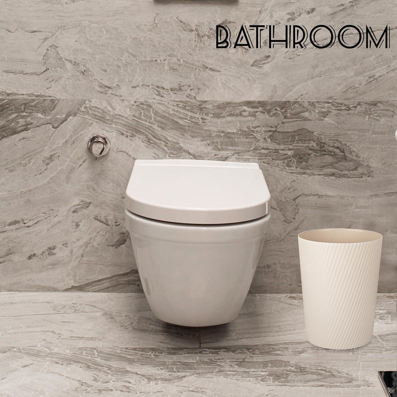 imageUUJOLY Small Trash Can Wastebasket Garbage Can Container Bins for Bathrooms Laundry Room Kitchens Offices Kids Rooms Dorms WhiteBeige