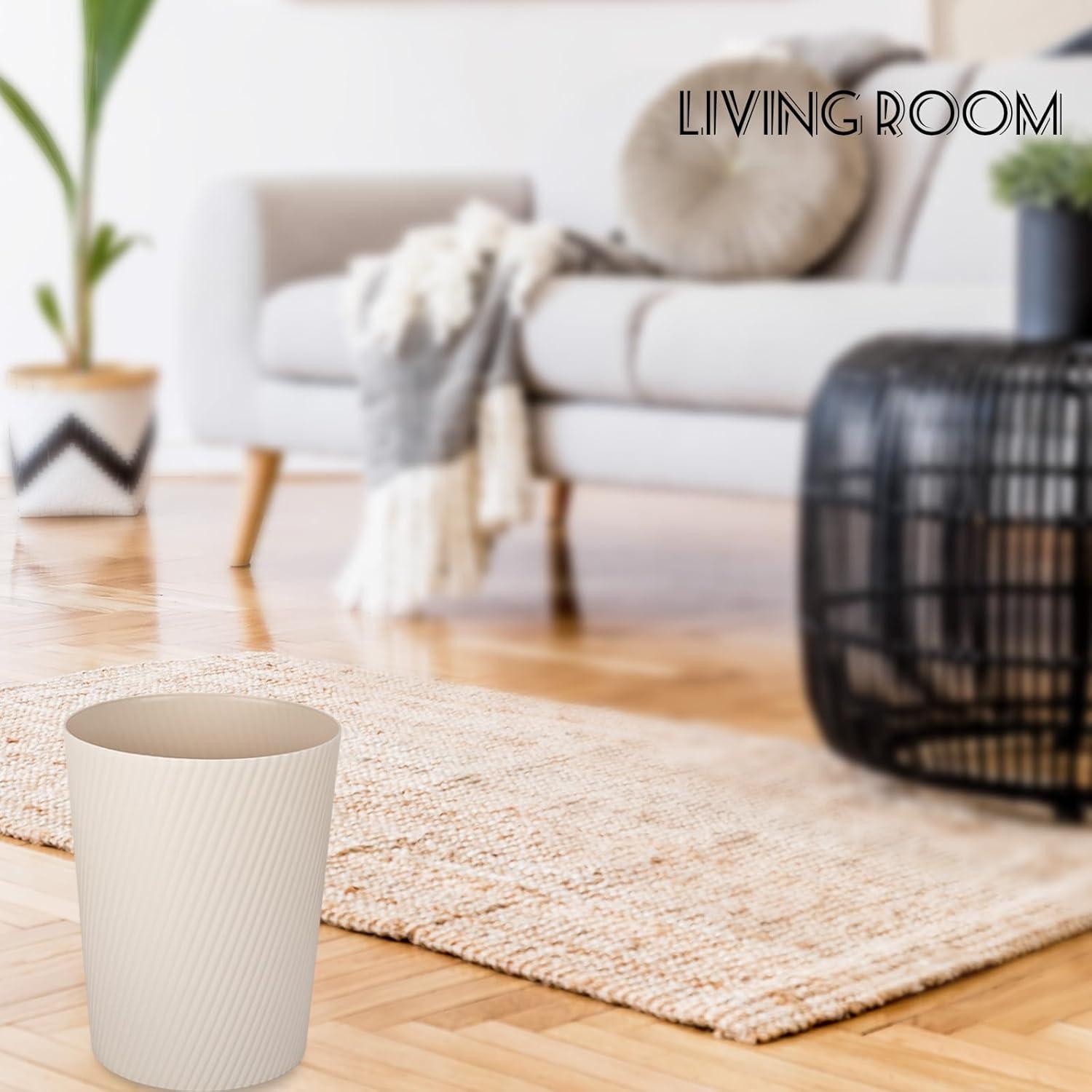 imageUUJOLY Small Trash Can Wastebasket Garbage Can Container Bins for Bathrooms Laundry Room Kitchens Offices Kids Rooms Dorms WhiteBeige