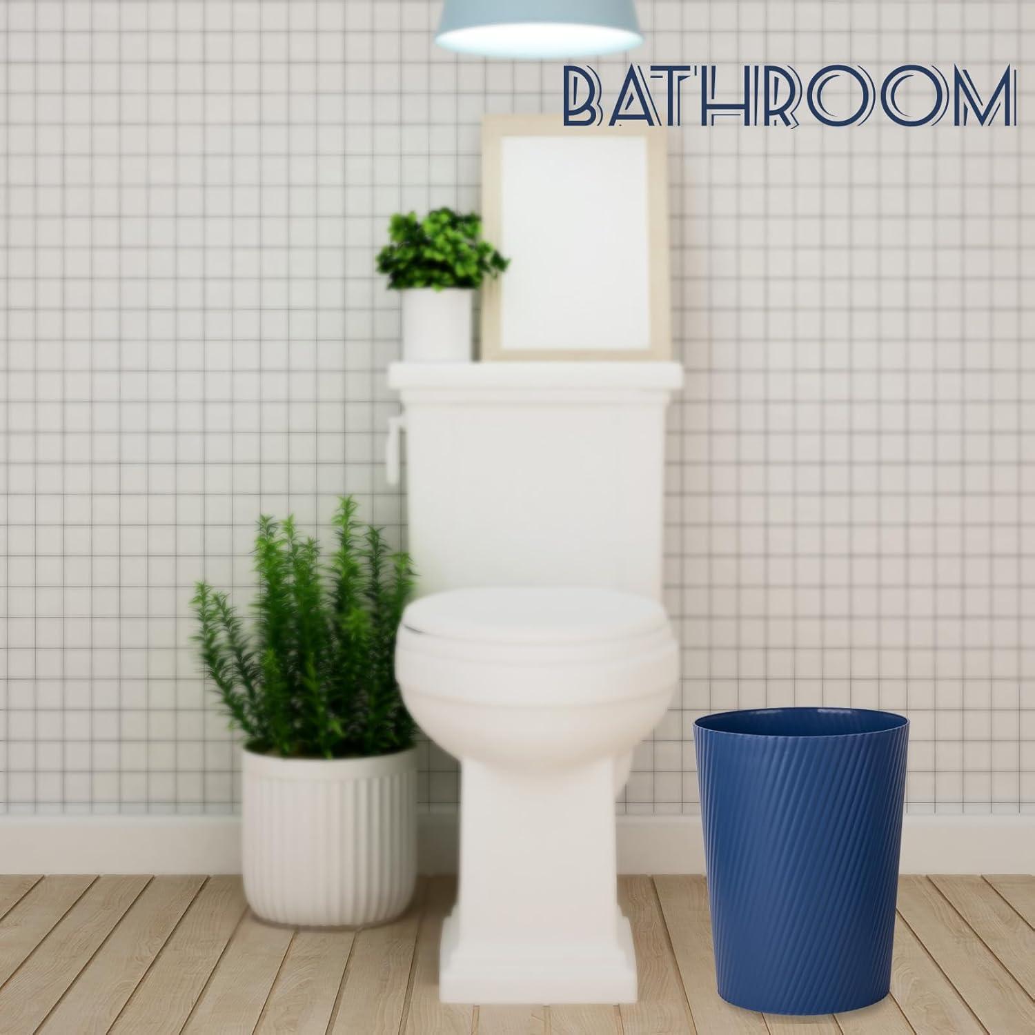 imageUUJOLY Small Trash Can Wastebasket Garbage Can Container Bins for Bathrooms Laundry Room Kitchens Offices Kids Rooms Dorms WhiteNavy Blue