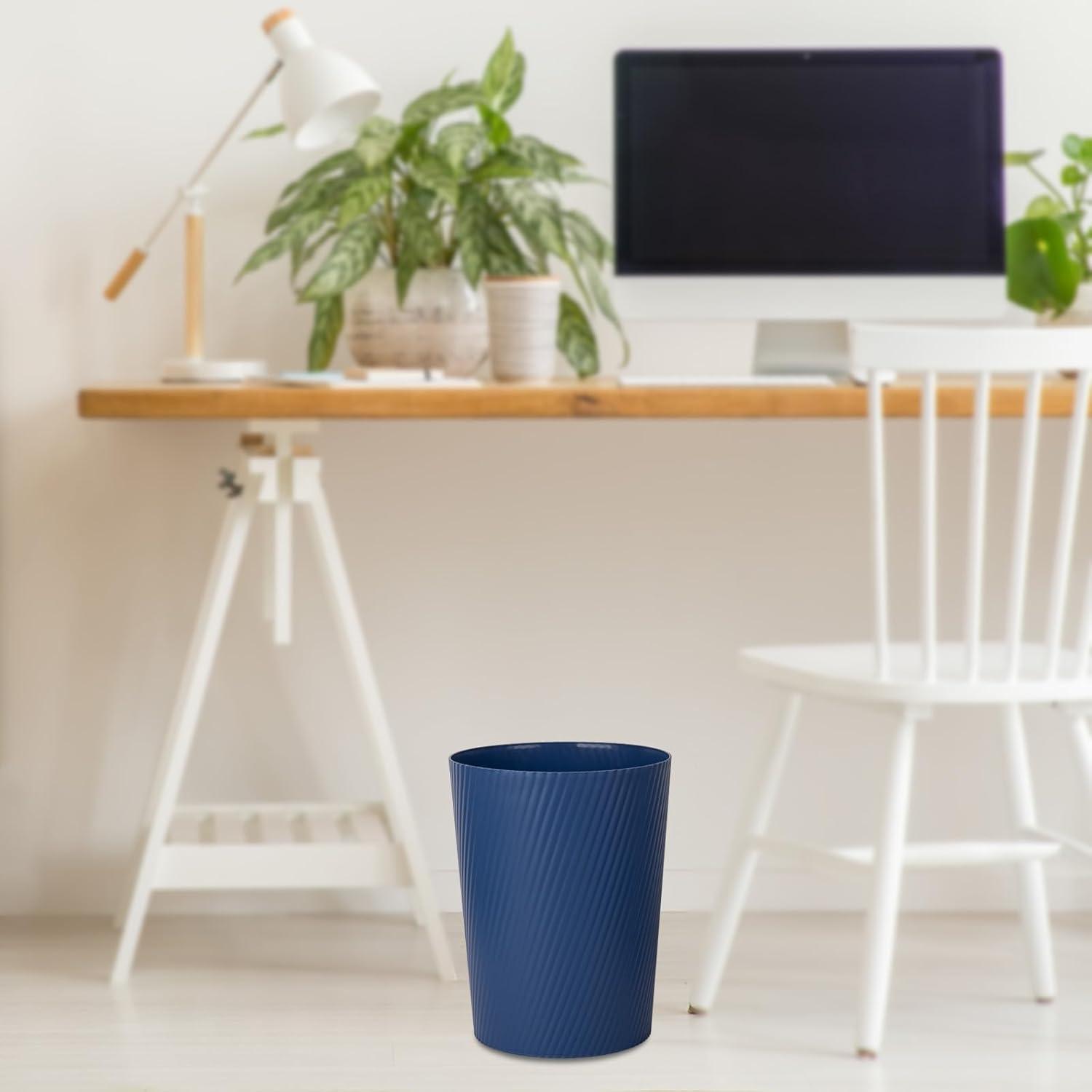 imageUUJOLY Small Trash Can Wastebasket Garbage Can Container Bins for Bathrooms Laundry Room Kitchens Offices Kids Rooms Dorms WhiteNavy Blue